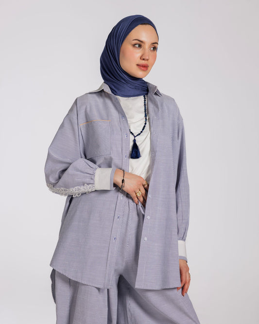 STRIPPED BALLON COTTON SET - BLUE