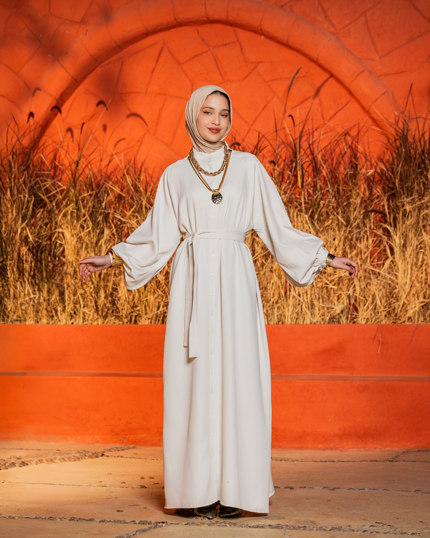 LONG CREPE DRESS-OFFWHITE