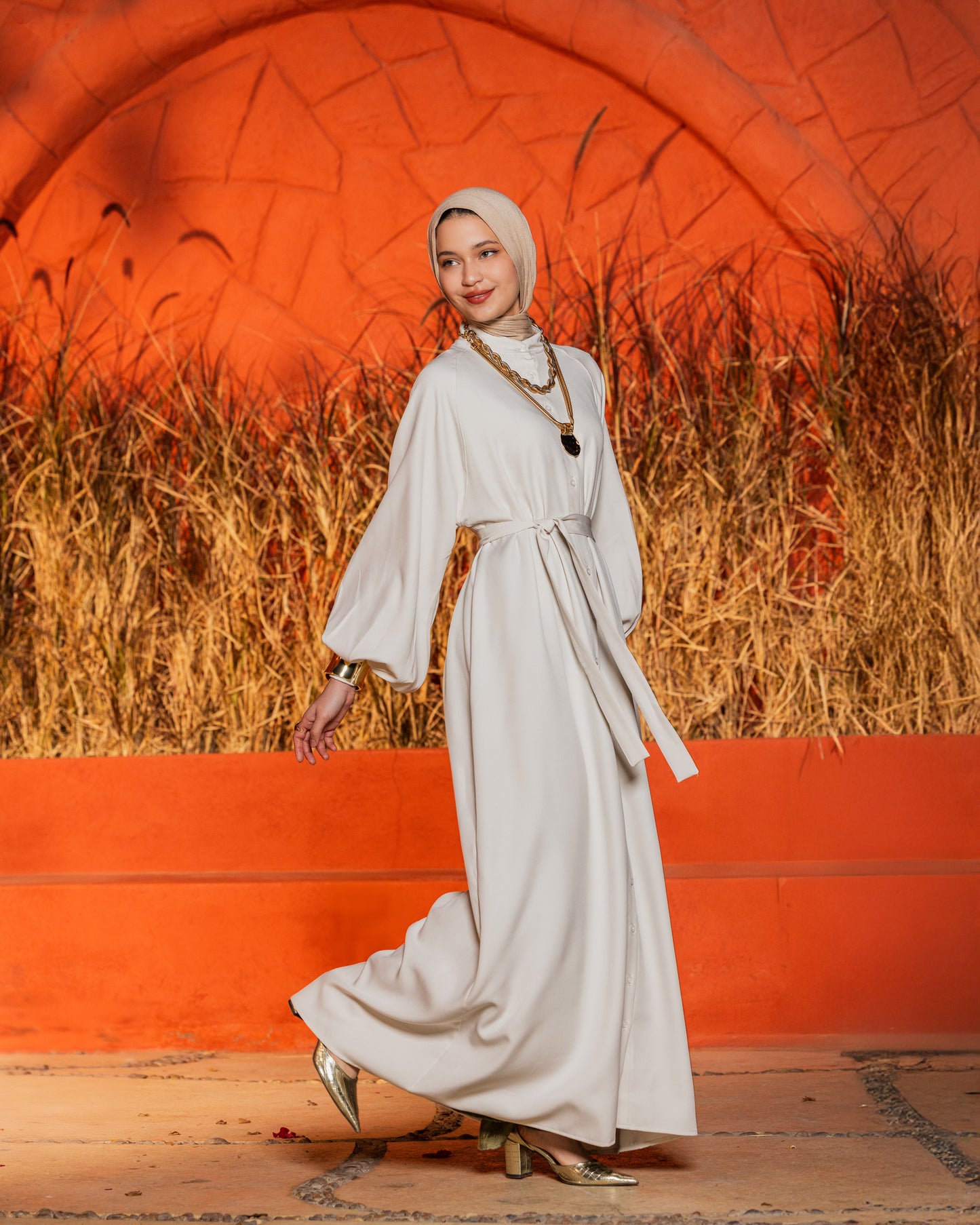 LONG CREPE DRESS-OFFWHITE