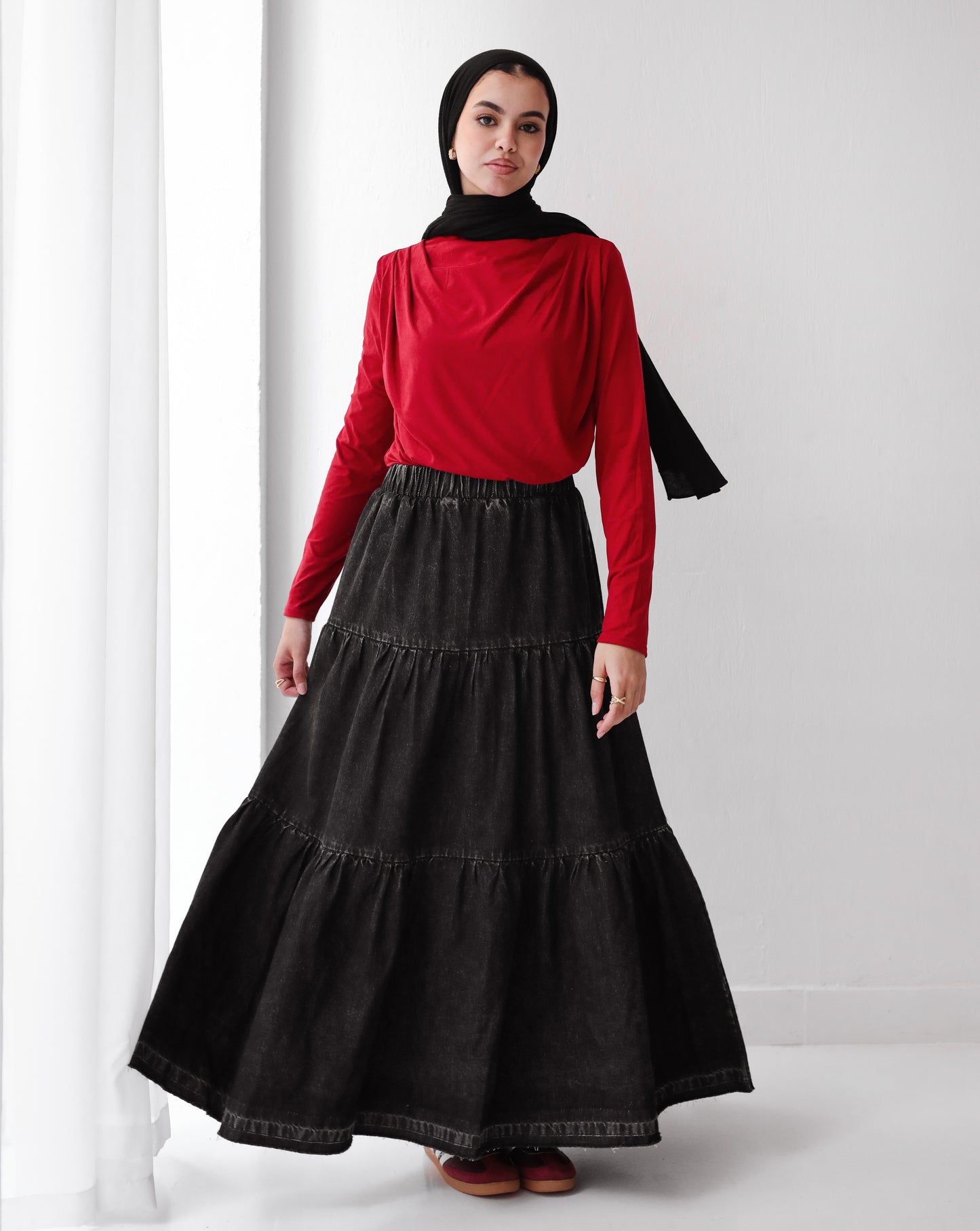 DENIM SKIRT-BLACK