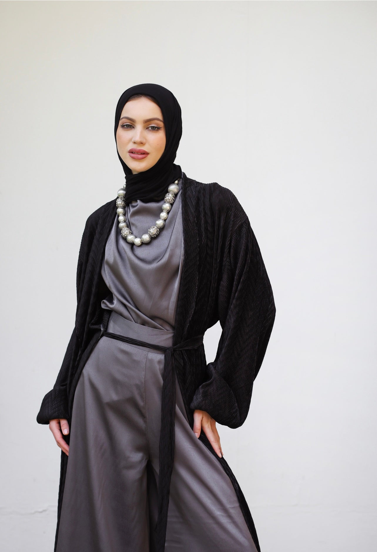 SATIN DRAPEH TOP-GRAY