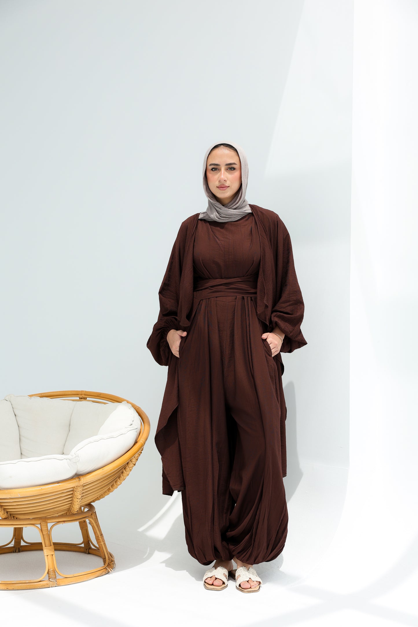 SERENE BALLON JUMPSUIT SET - BROWN