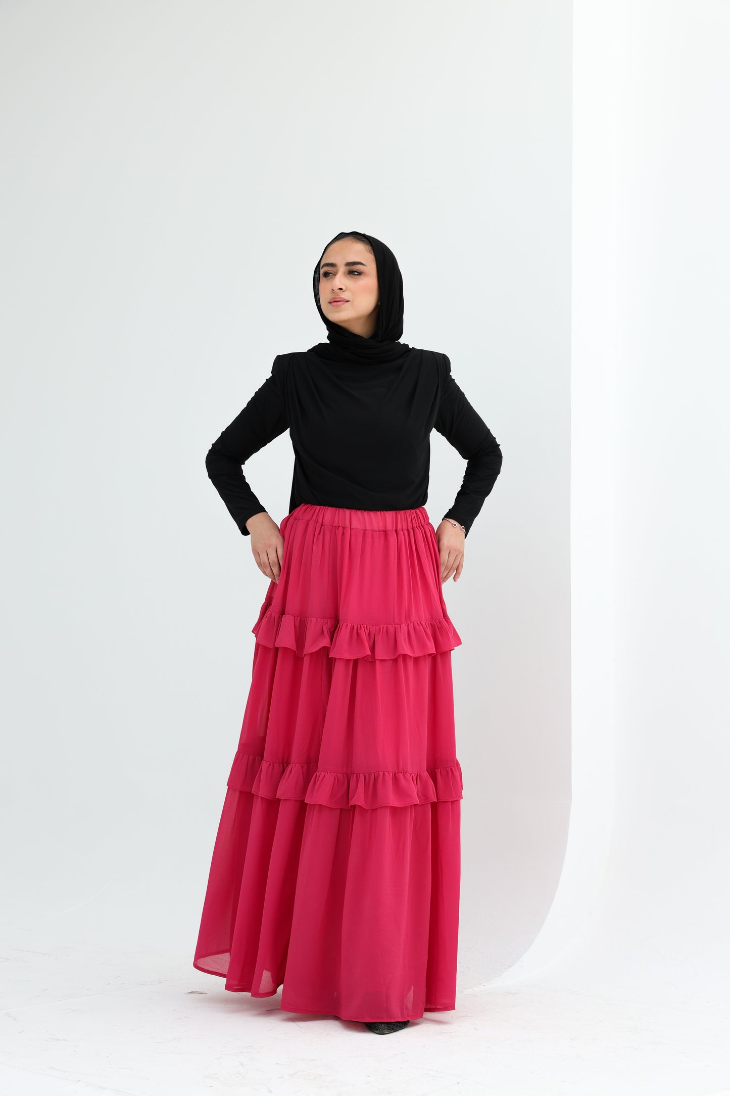 FULLY LINED CHIFFON SKIRT - FUSHIA