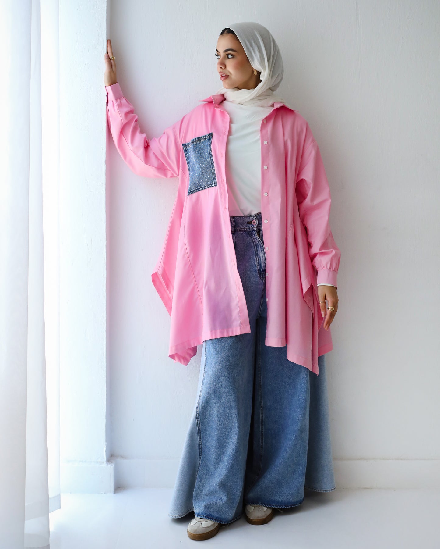 DENIM POCKET POPLIN SHIRT-PINK