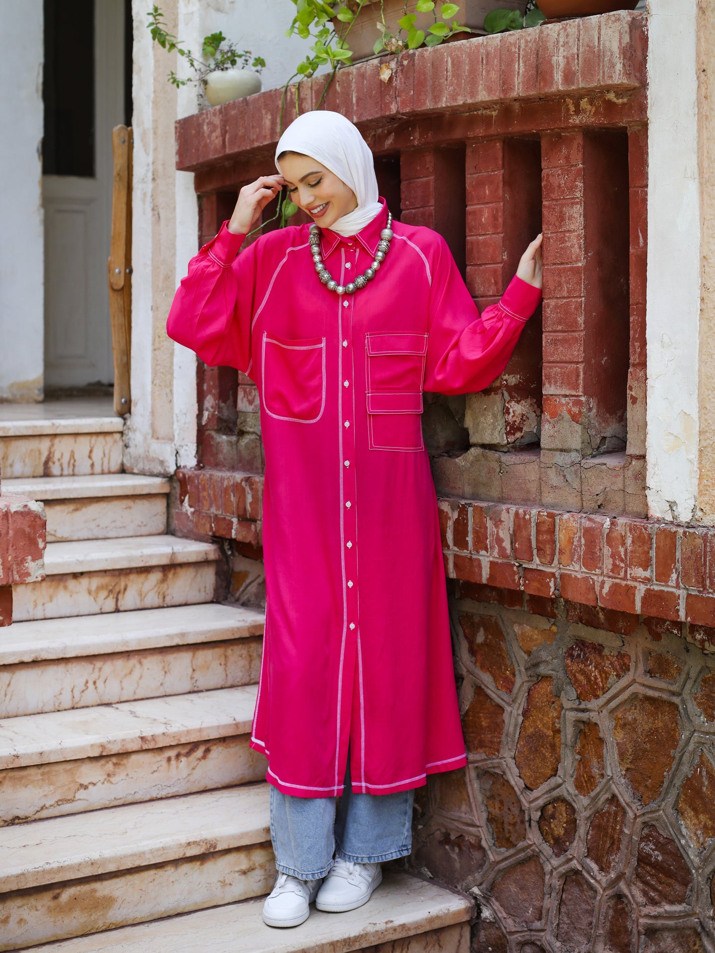 LONG COTTON SHIRT-FUSHIA