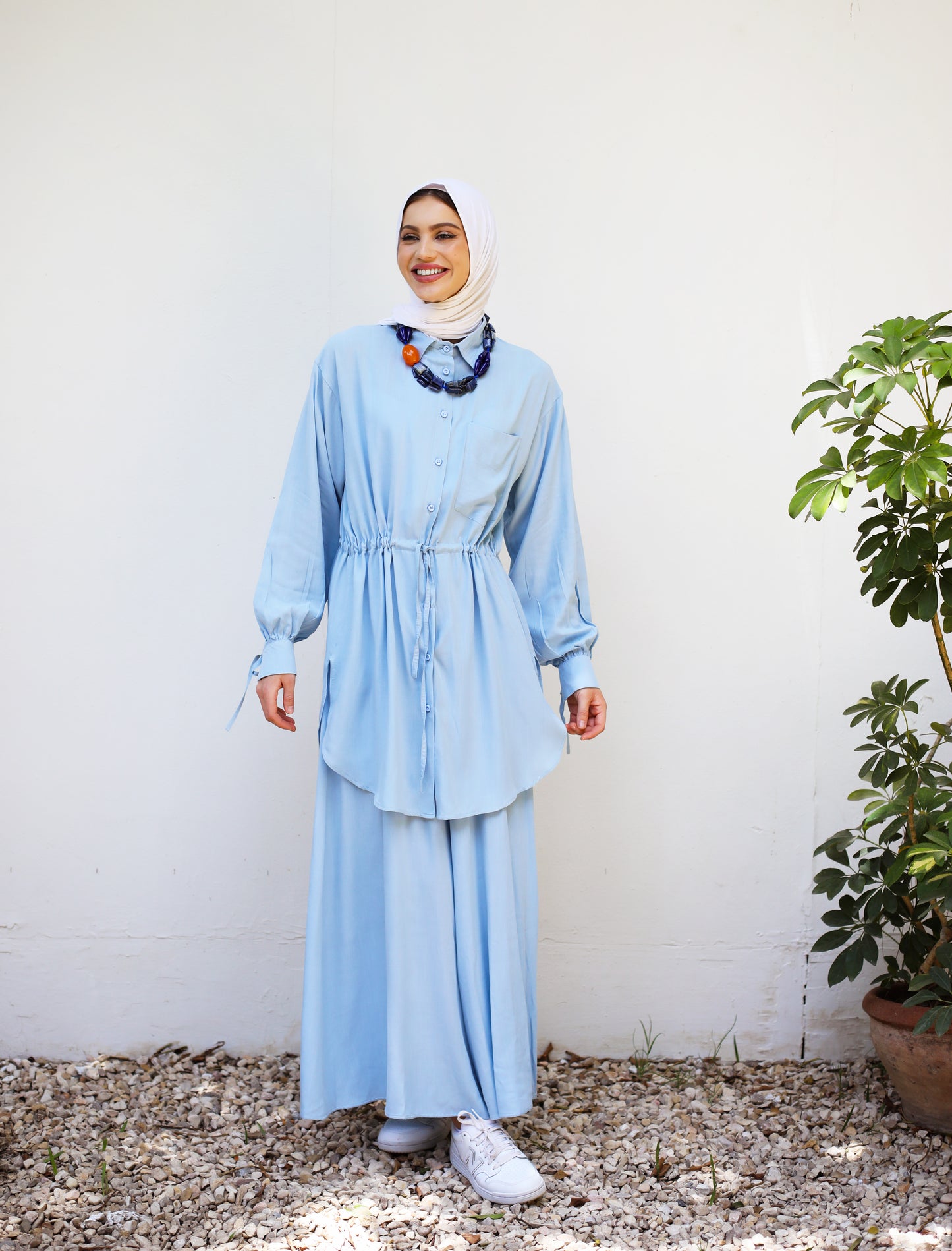 PLAIN LINEN PANTS SET-BABY BLUE