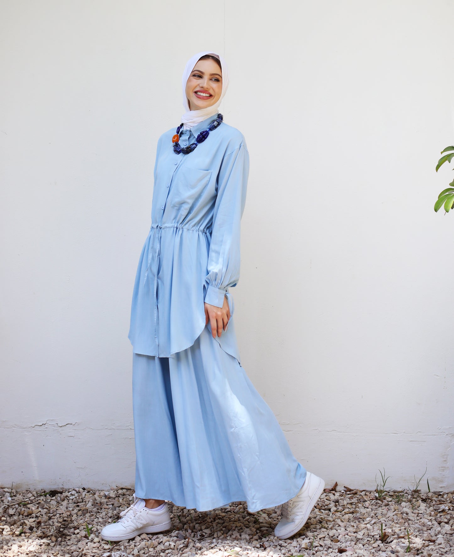 PLAIN LINEN PANTS SET-BABY BLUE