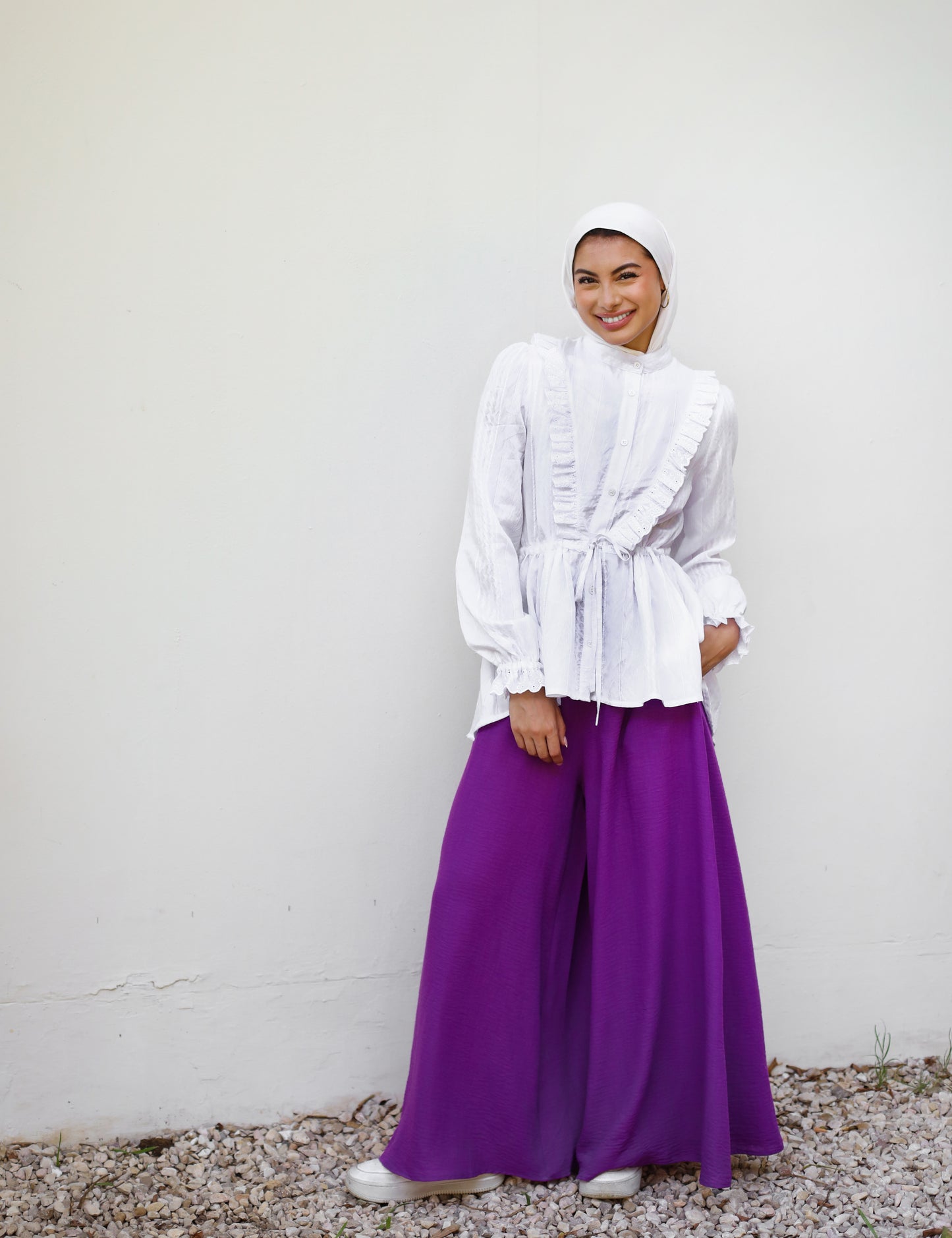 LINEN WIDE LEG PANTS-PURPLE