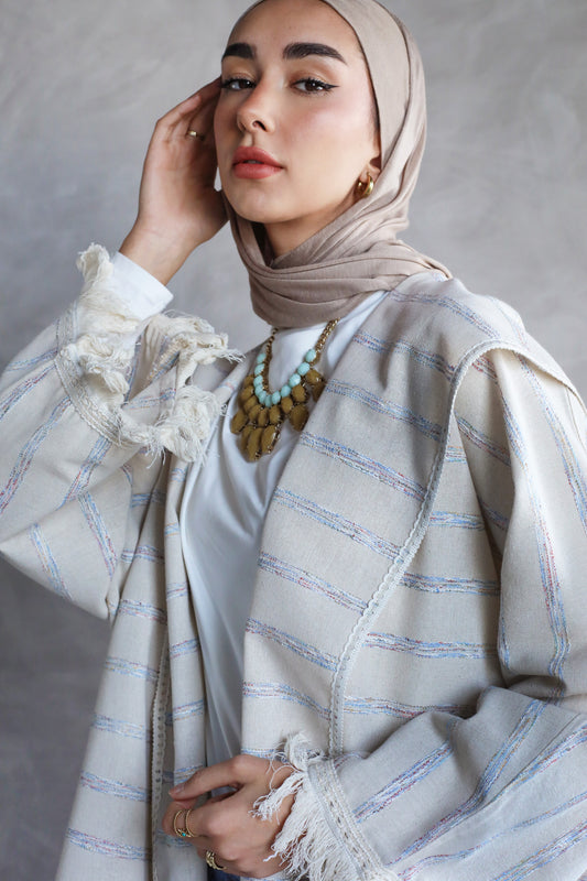 STRIPPED PURE LINEN KIMONO