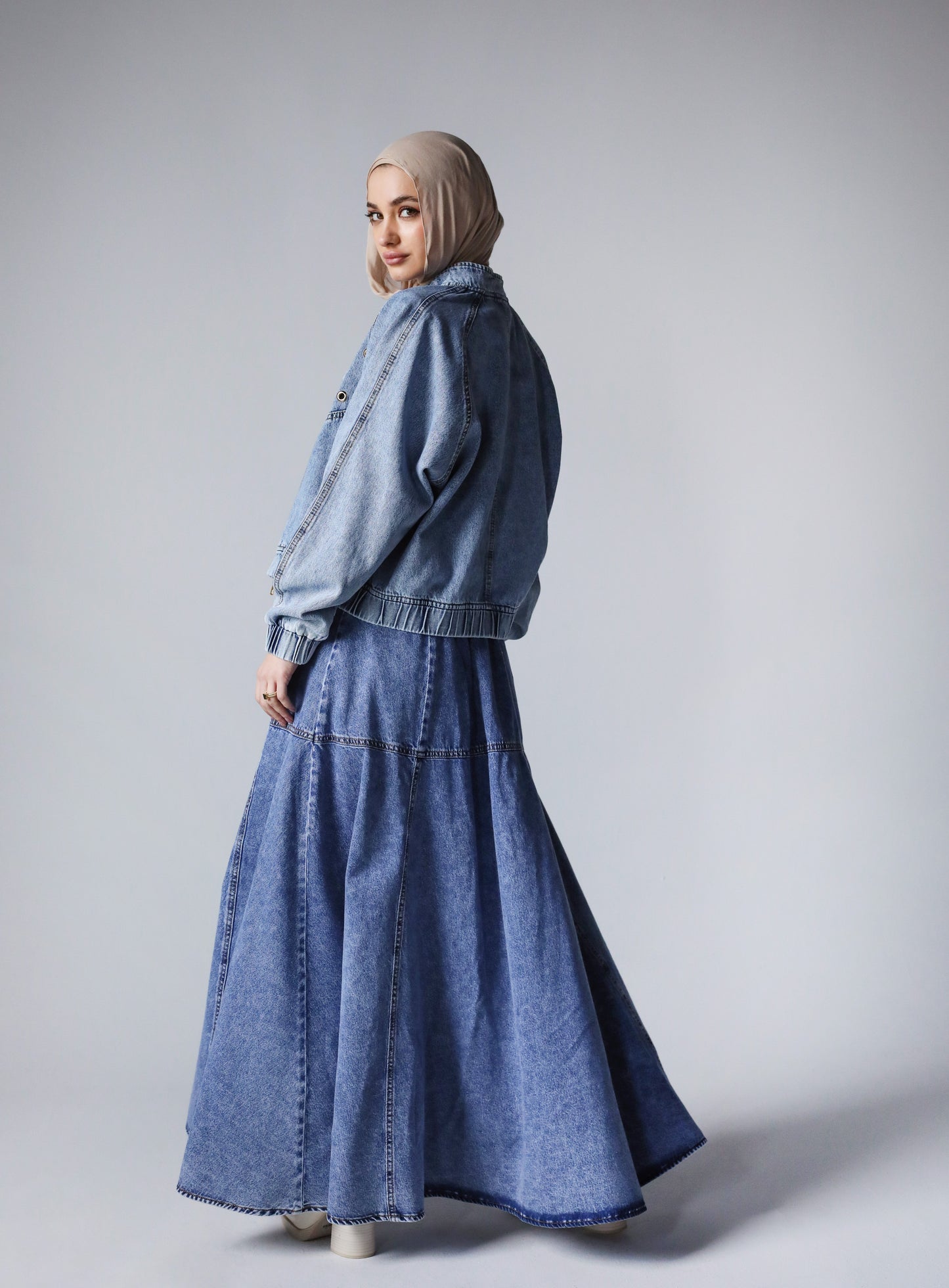 BOMBER EYELITE DENIM JACKET-LIGHT BLUE
