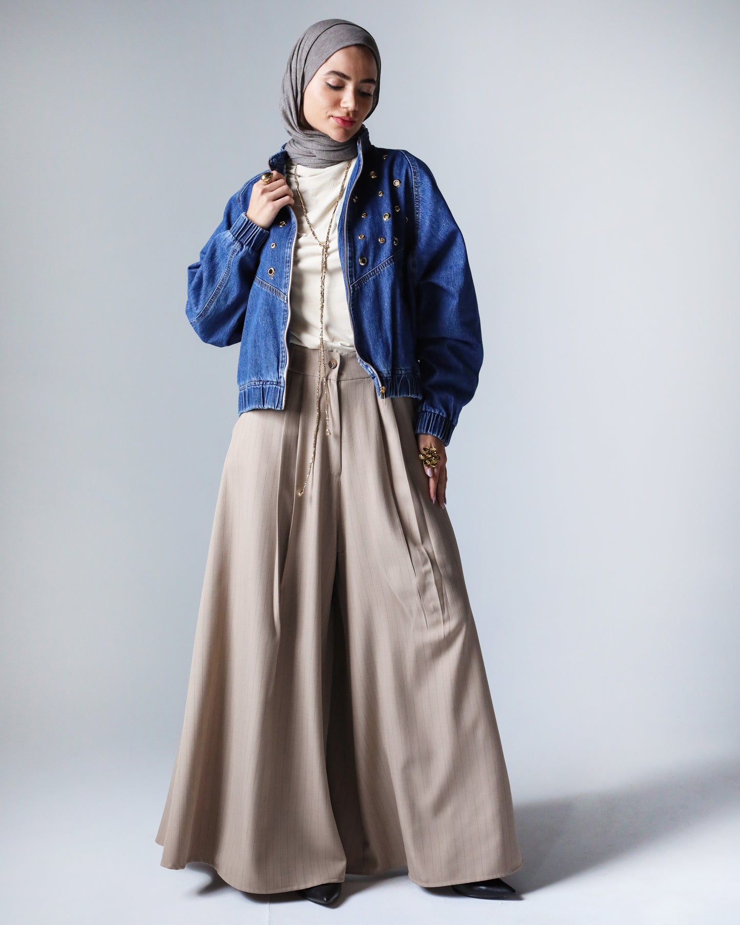 BOMBER EYELITE DENIM JACKET-DARK BLUE