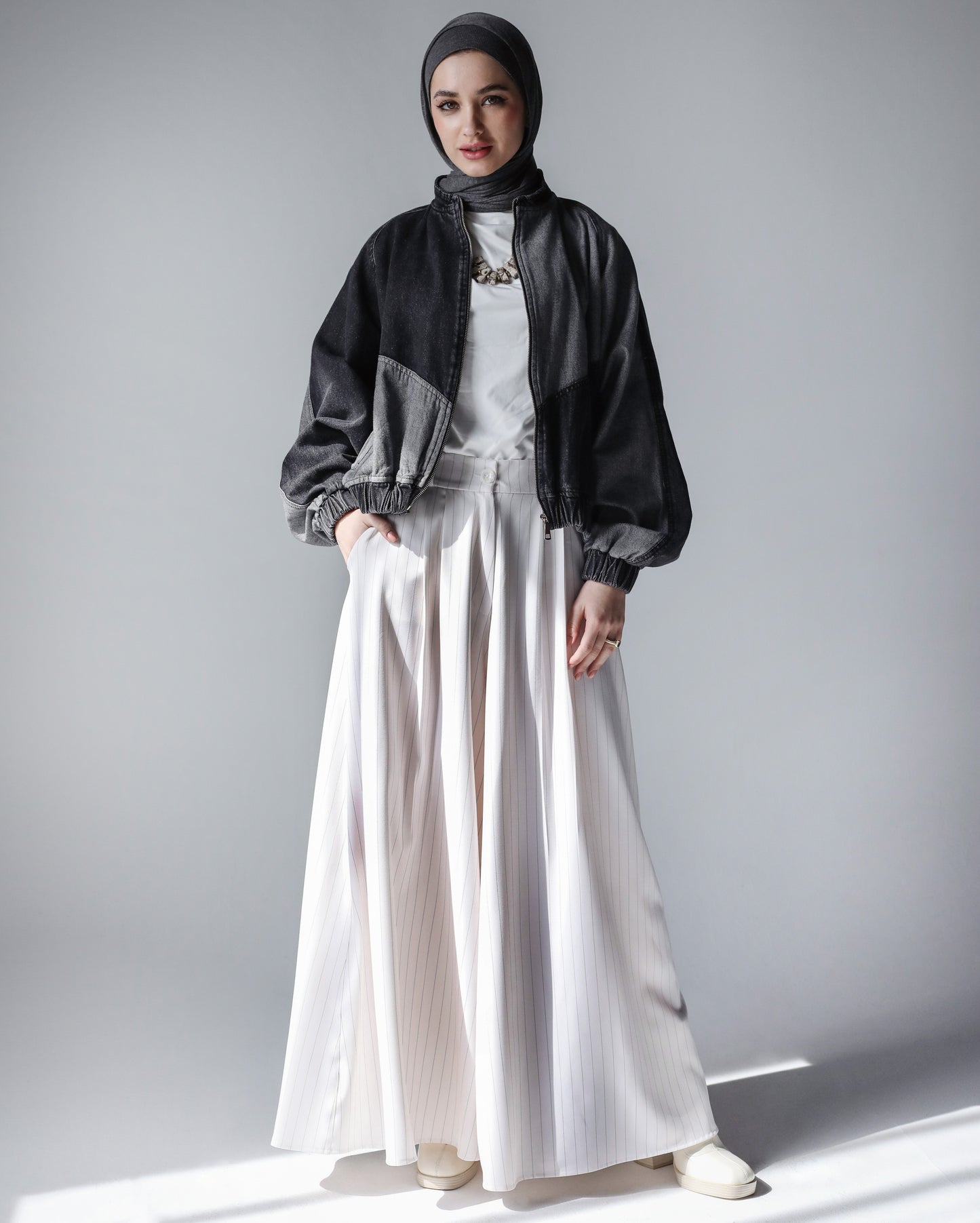 MIXED COMBINATION DENIM JACKET-BLACK