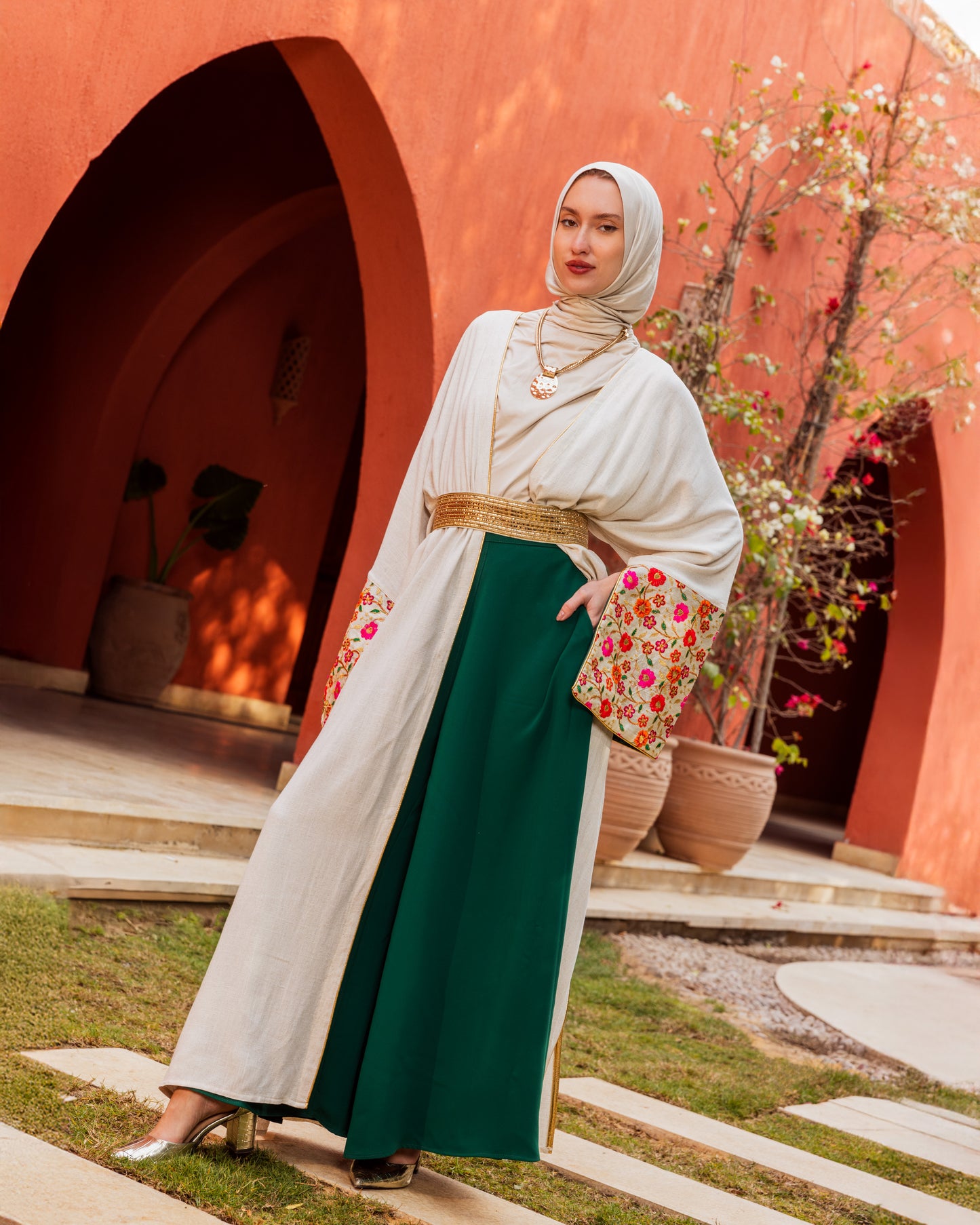 CREPE WIDE LEG PANTS-GREEN