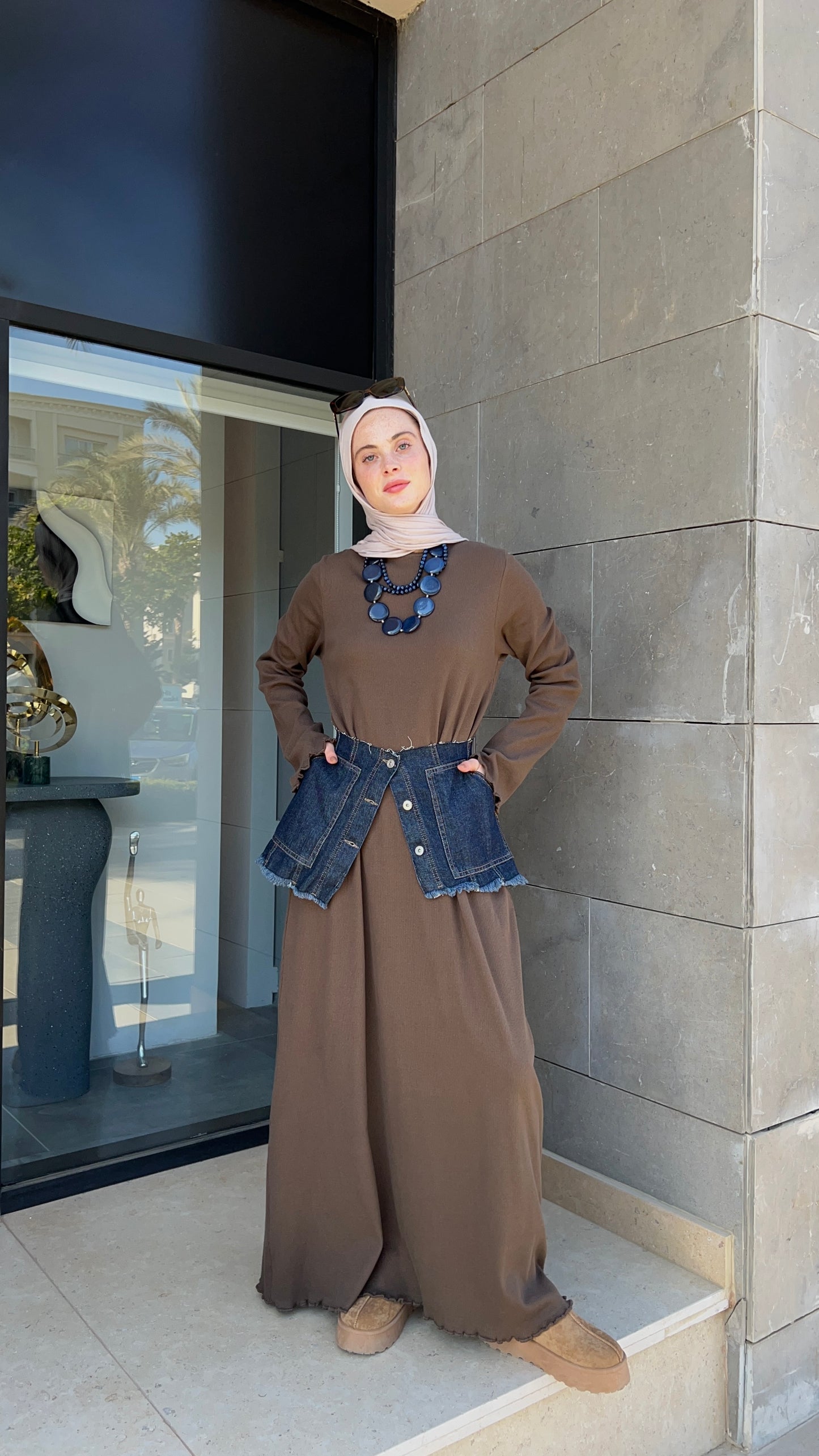 BASIC RIB DRESS-BROWN