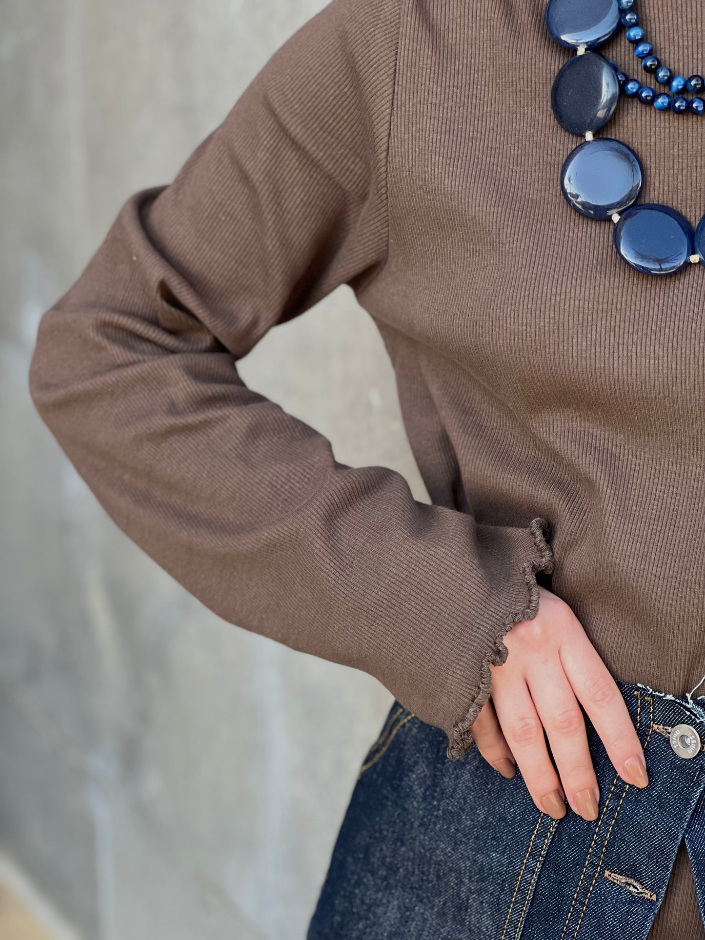 BASIC RIB DRESS-BROWN