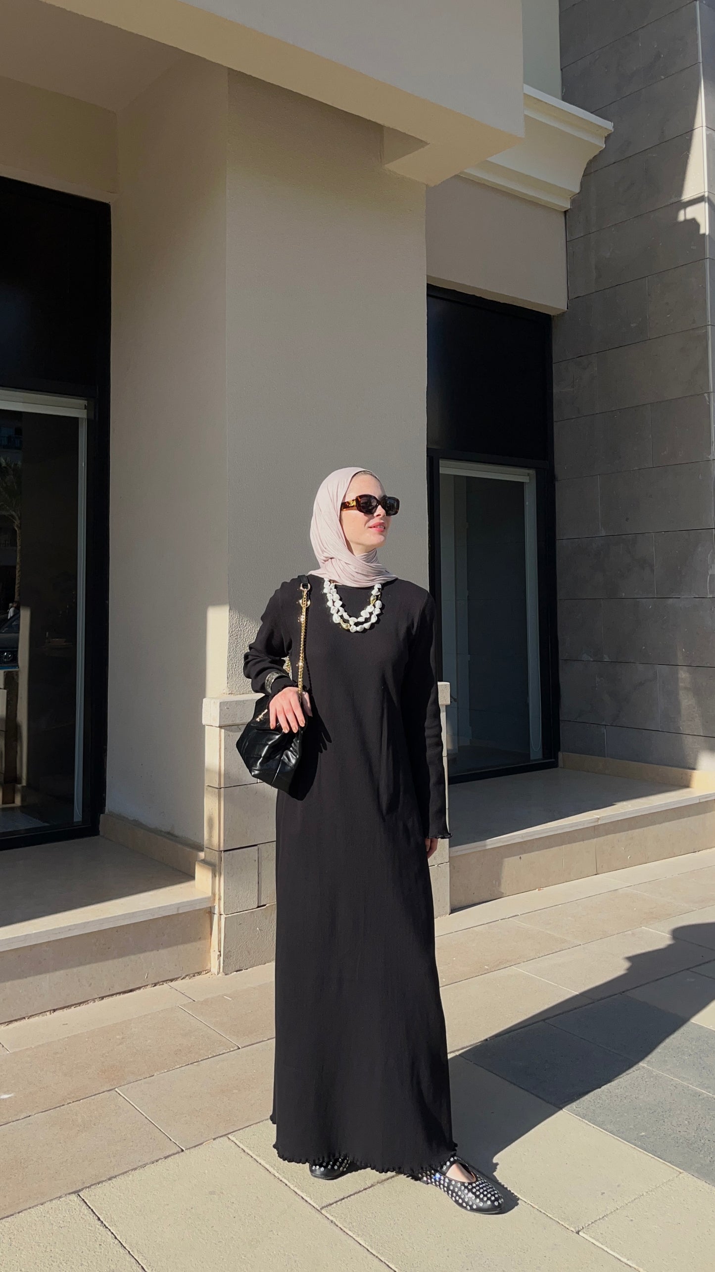 COTTON BASIC RIB DRESS-BLACK