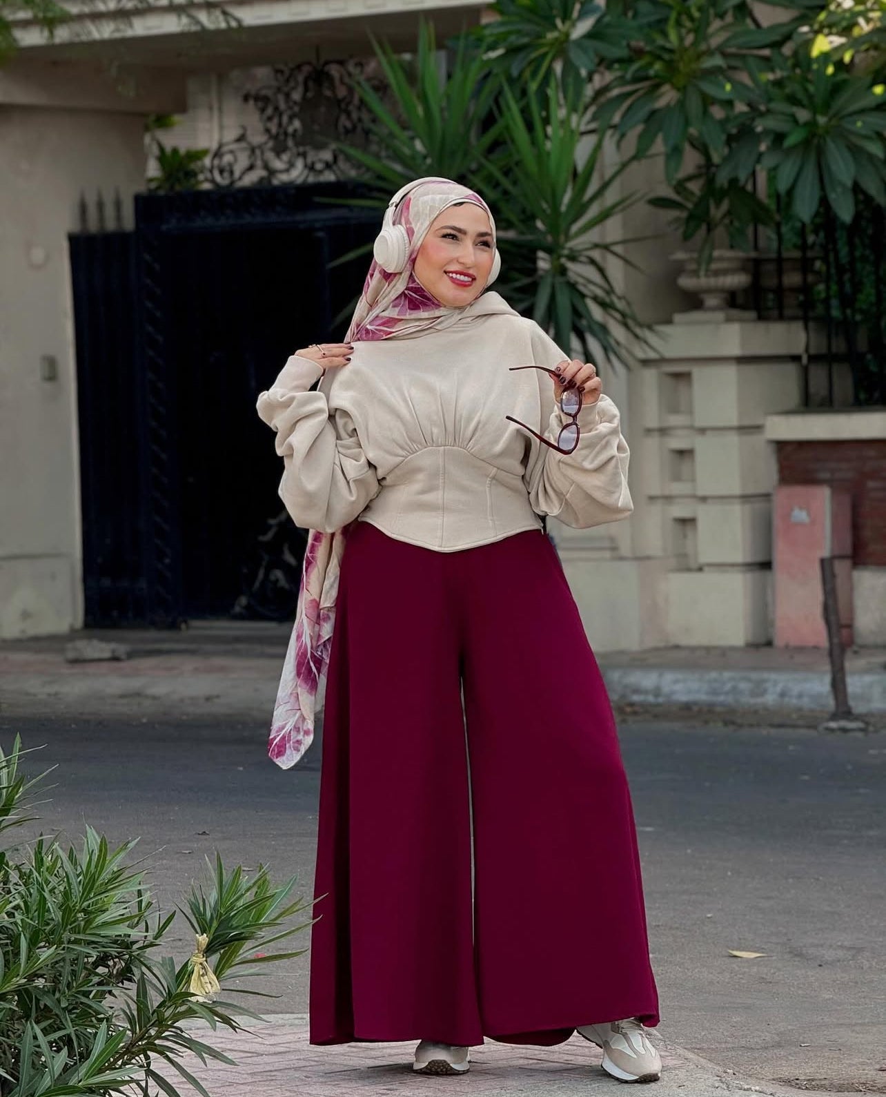 CREPE WIDE LEG PANTS-BURGANDY
