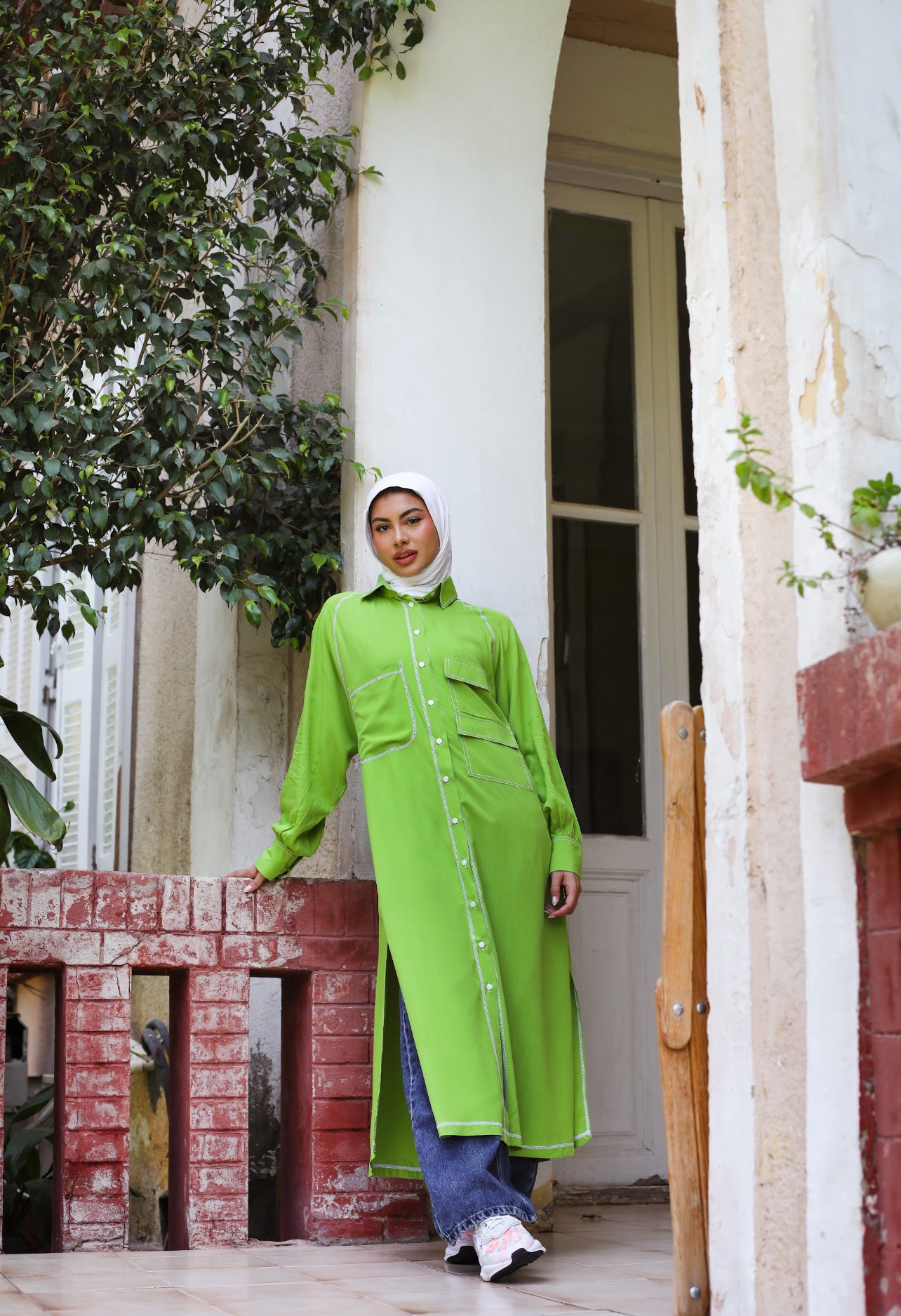LONG COTTON SHIRT-GREEN
