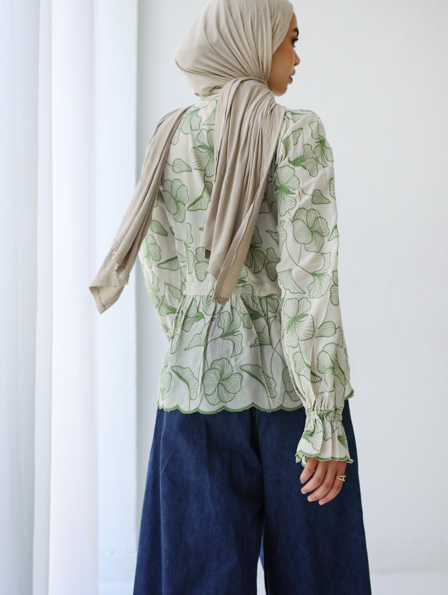 EMBROIDERED BLOUSE-OLIVE BEIGE