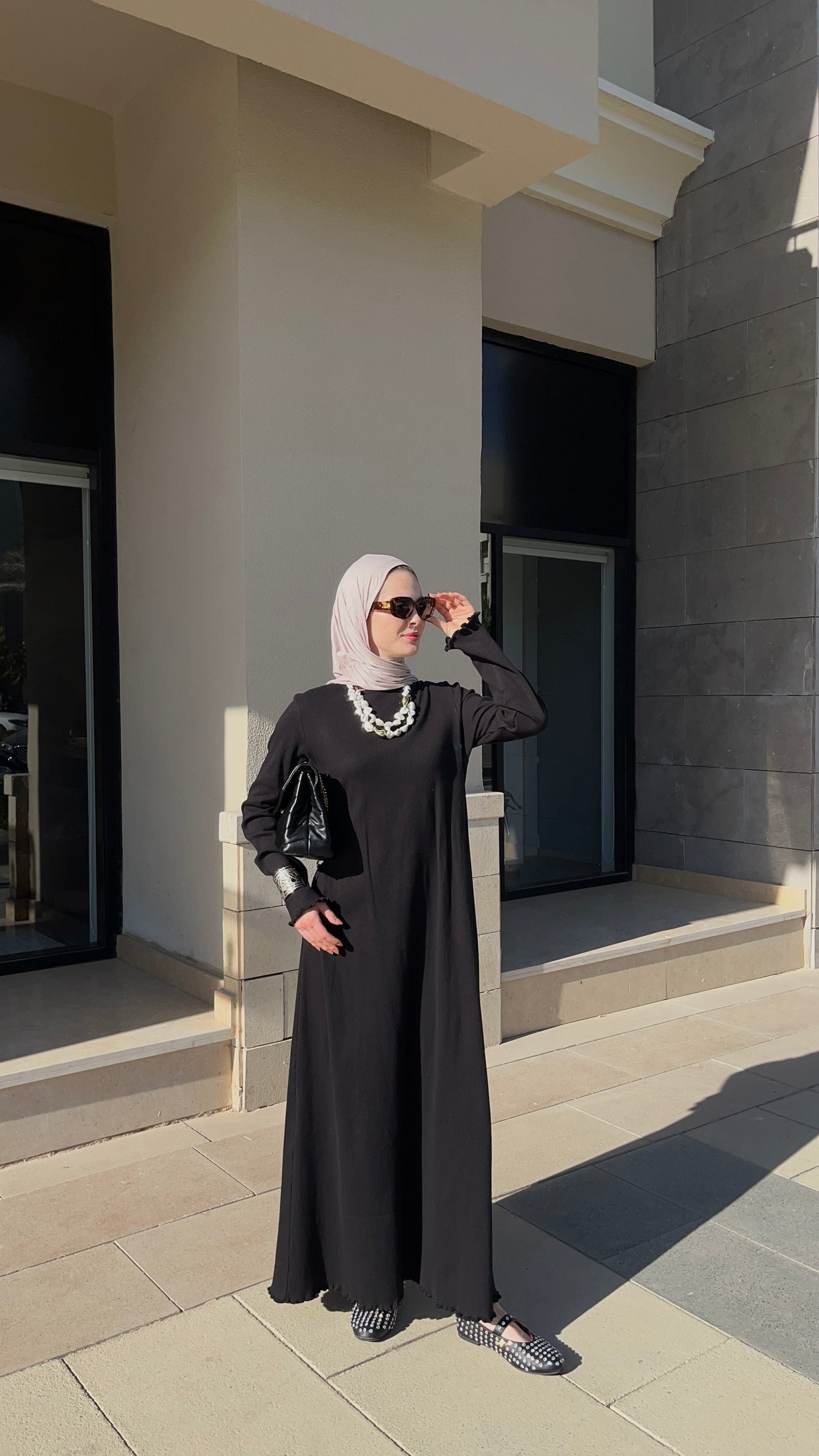 COTTON BASIC RIB DRESS-BLACK