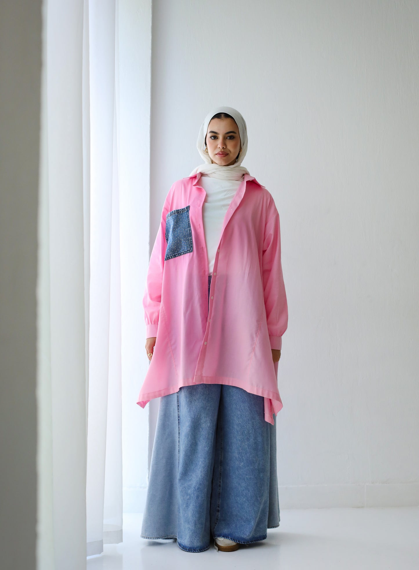 DENIM POCKET POPLIN SHIRT-PINK