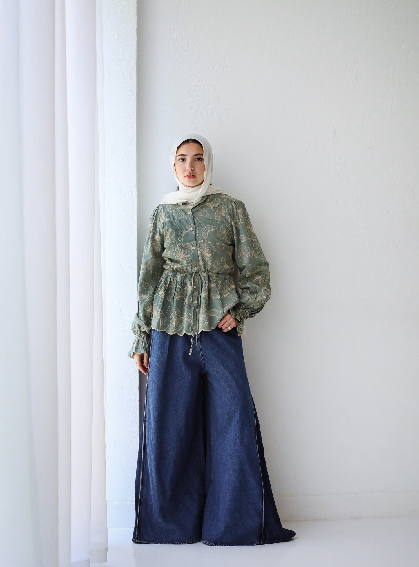 EMBROIDERED BLOUSE-OLIVE