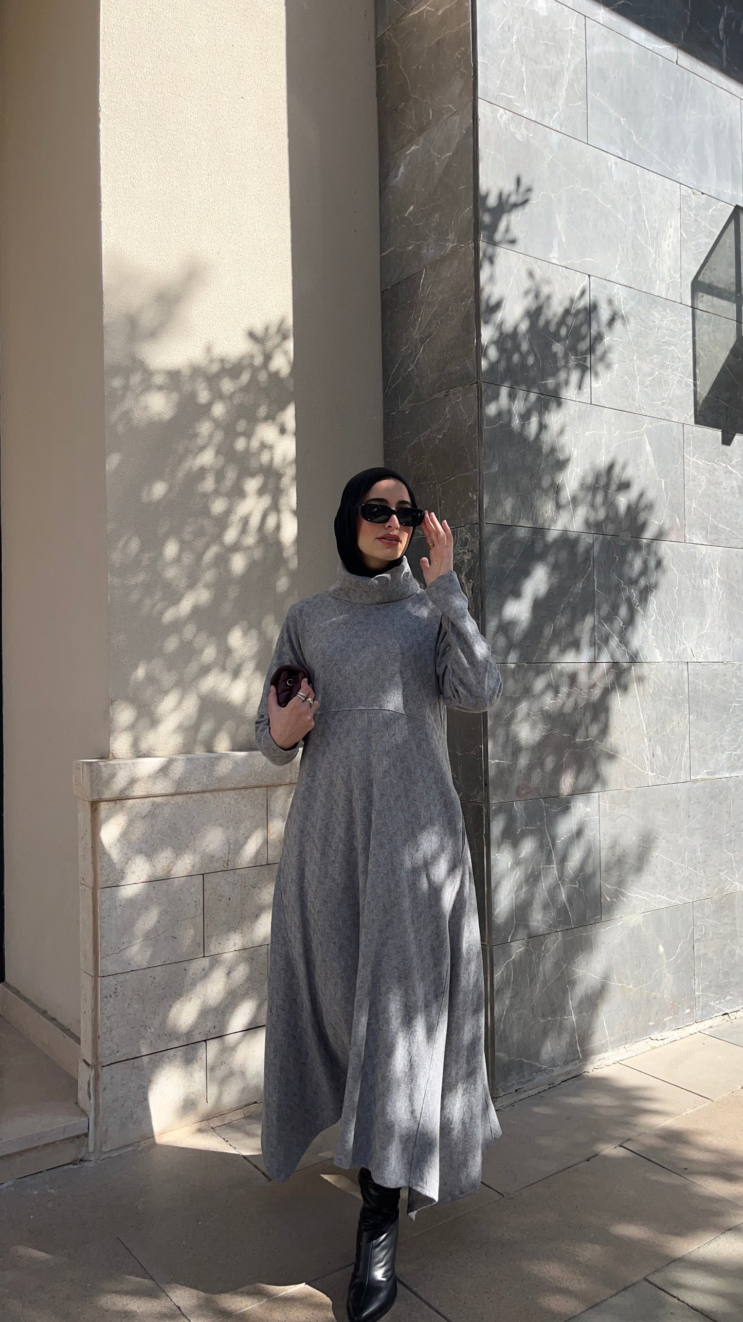 LONG WOOL DRESS GRAY
