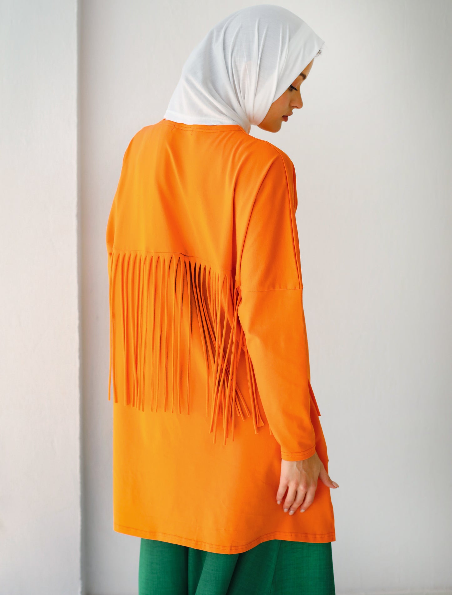 FRINGES COTTON T-SHIRT ORANGE