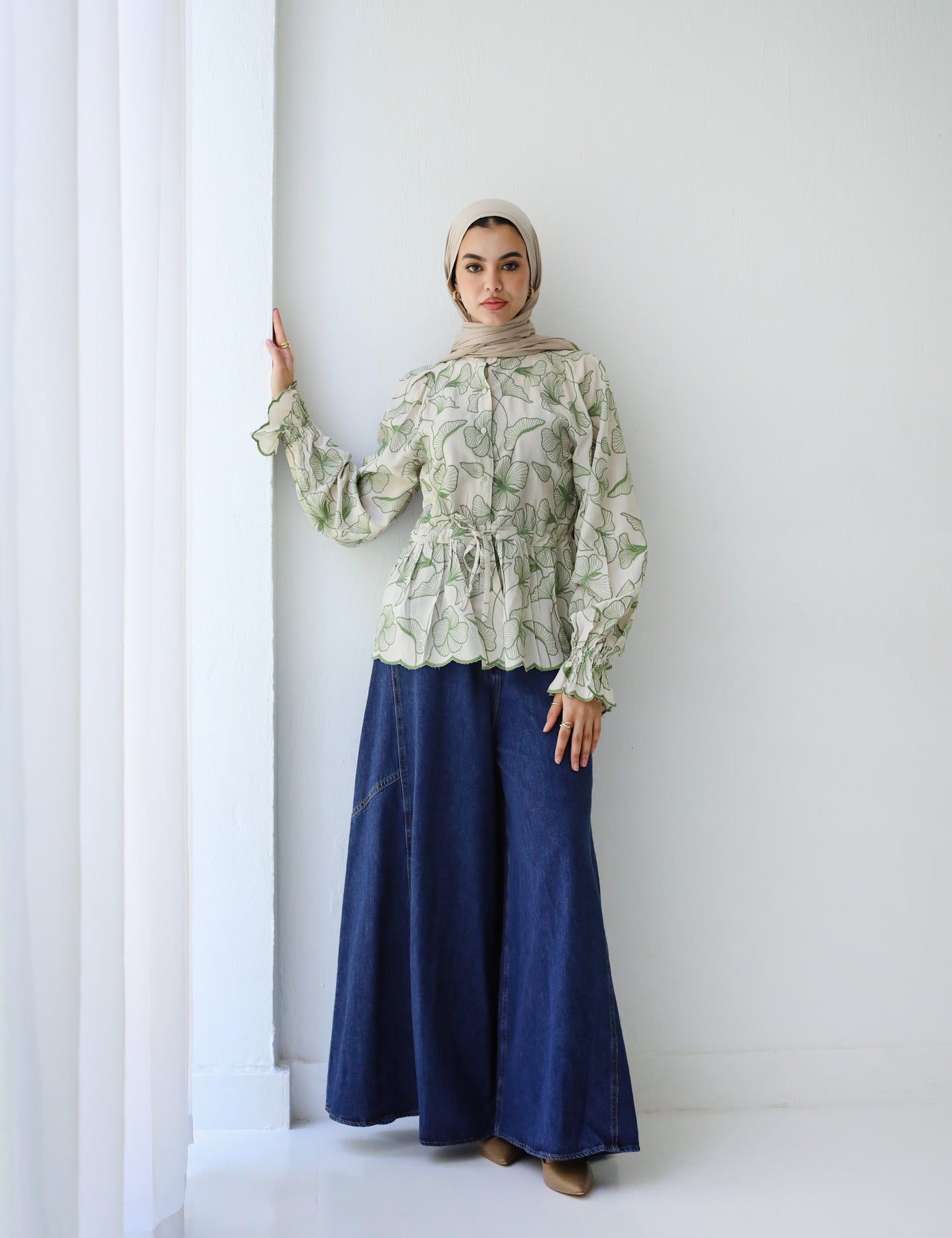EMBROIDERED BLOUSE-OLIVE BEIGE