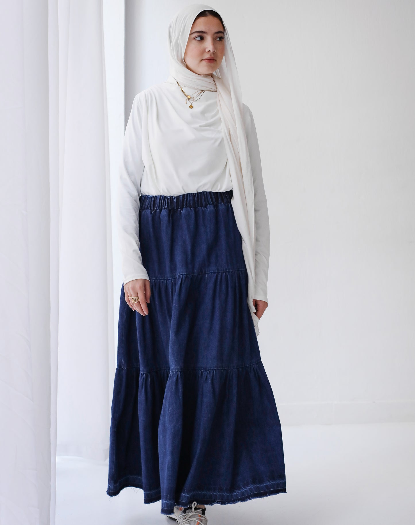 DENIM SKIRT-DARK BLUE
