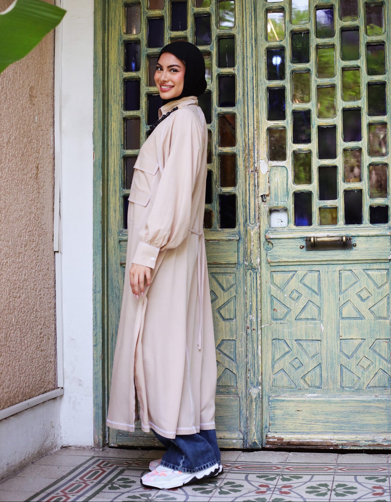 LONG COTTON SHIRT-BEIGE