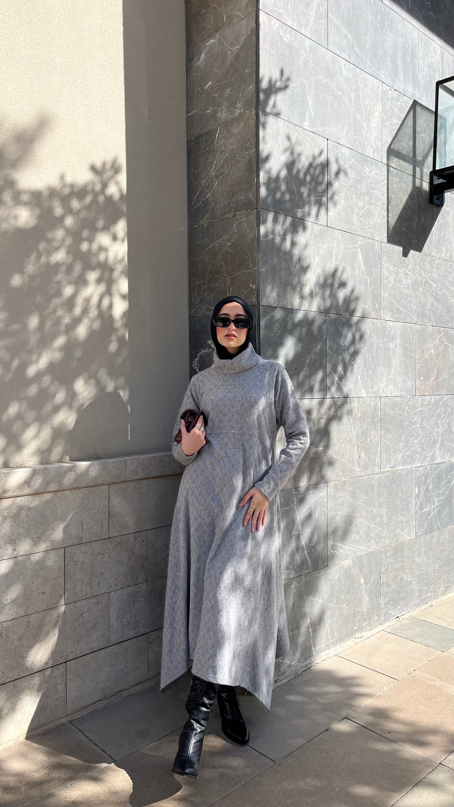 LONG WOOL DRESS GRAY