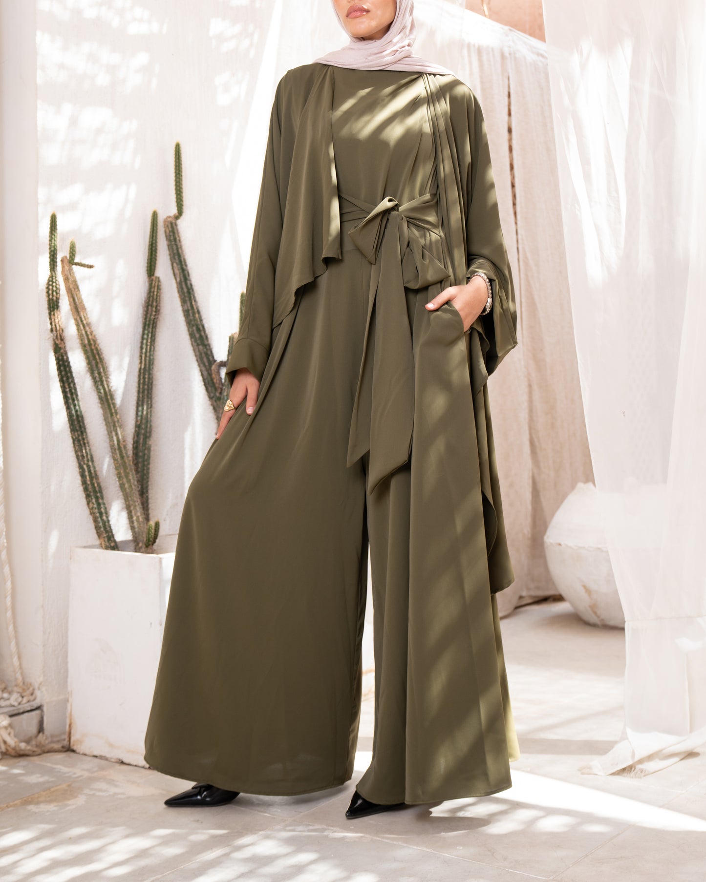 SOFT CREPE JUMPSUIT SET-OLIVE