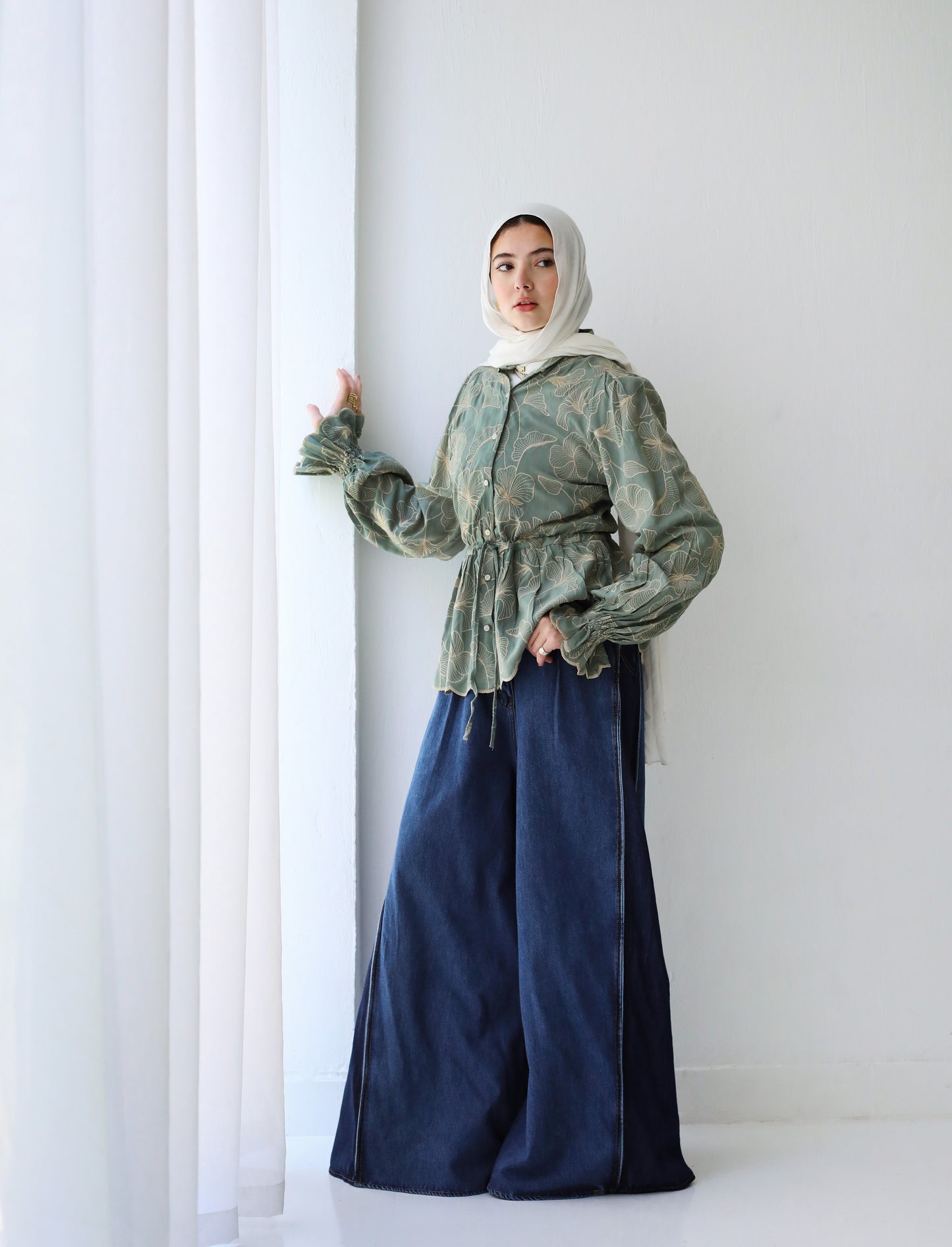 EMBROIDERED BLOUSE-OLIVE