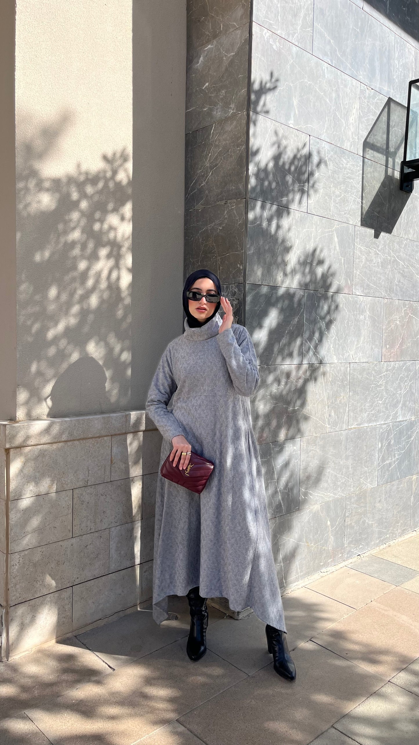 LONG WOOL DRESS GRAY