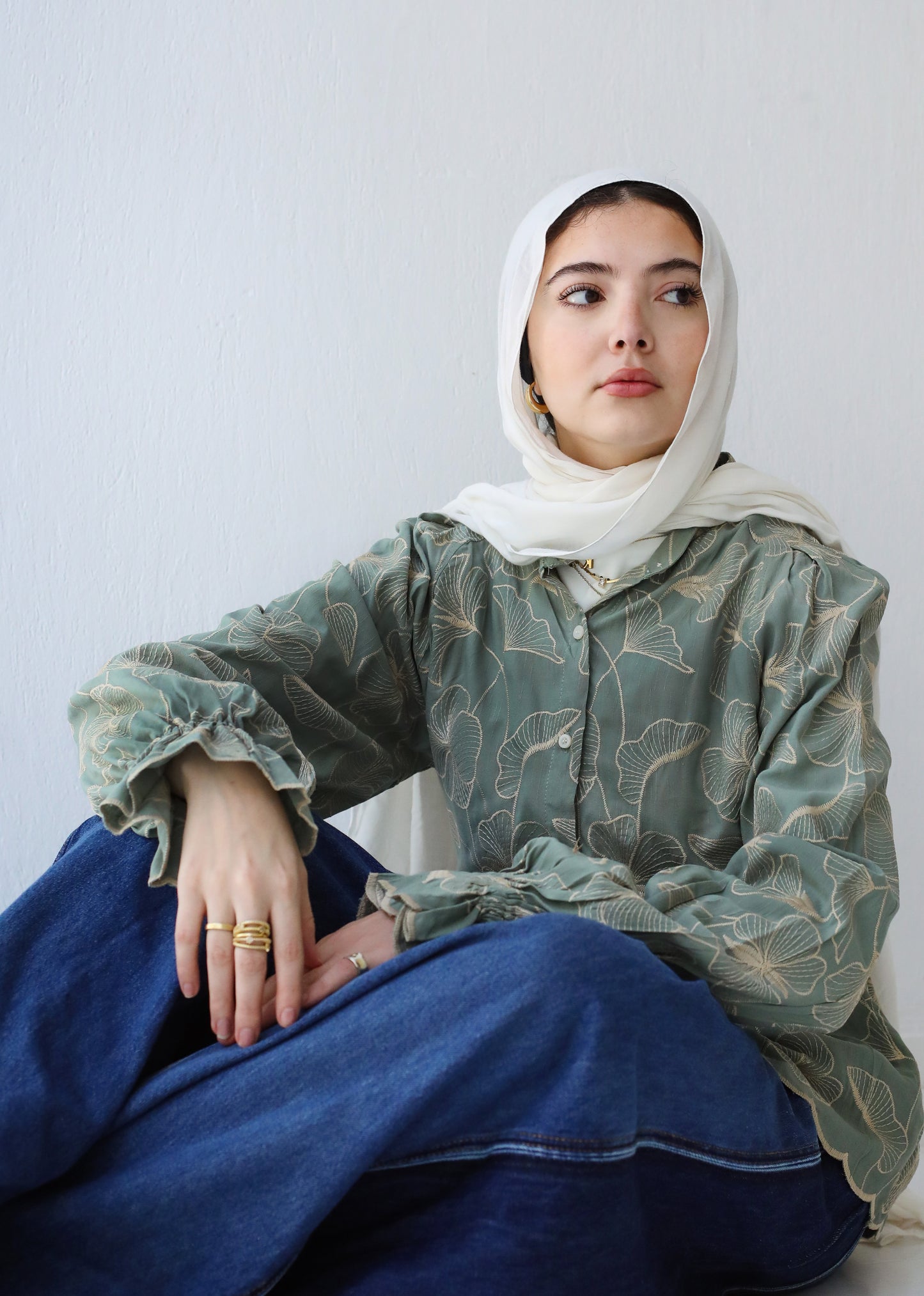 EMBROIDERED BLOUSE-OLIVE