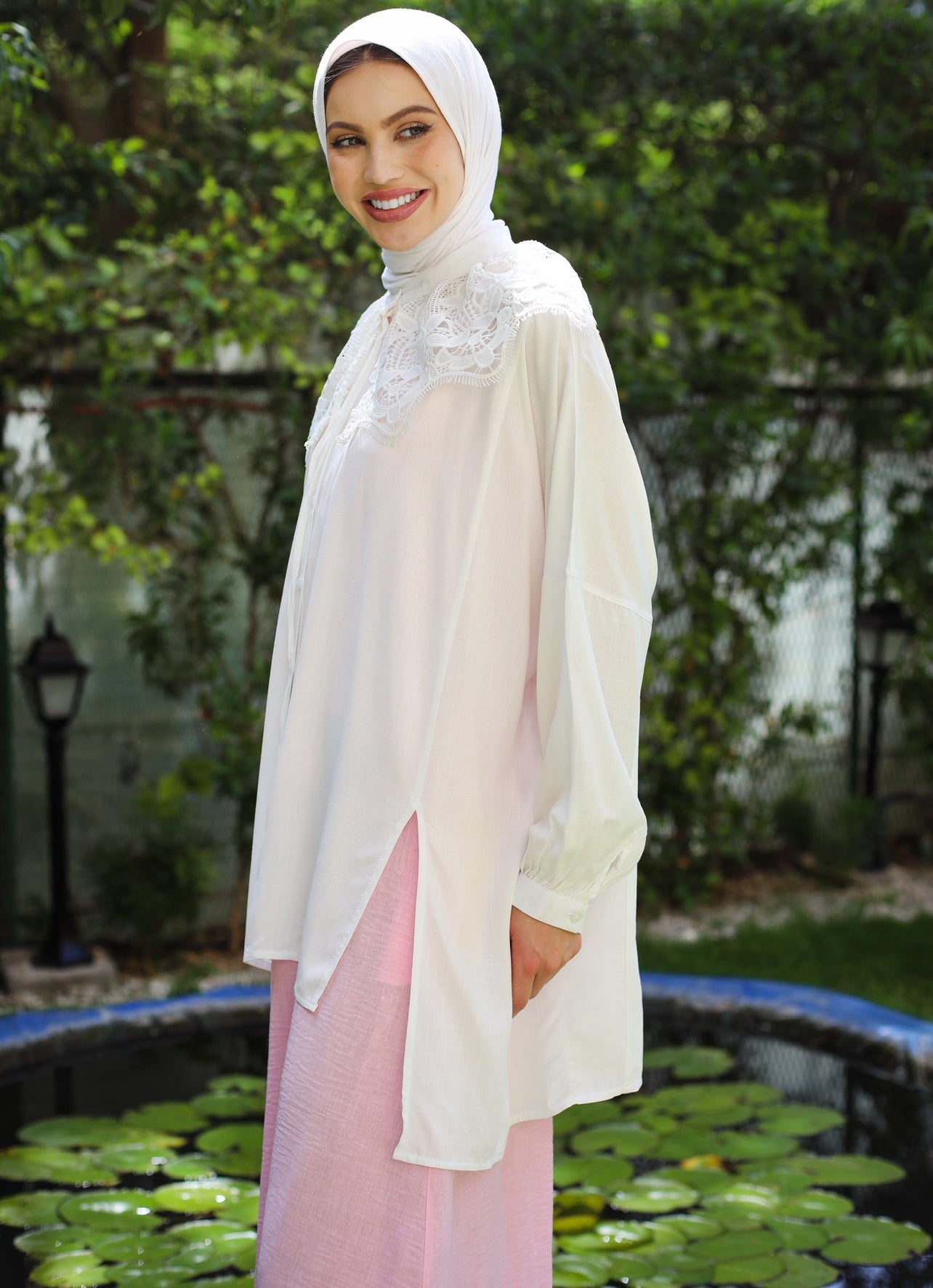 LINEN WIDE LEG PANTS -PINK