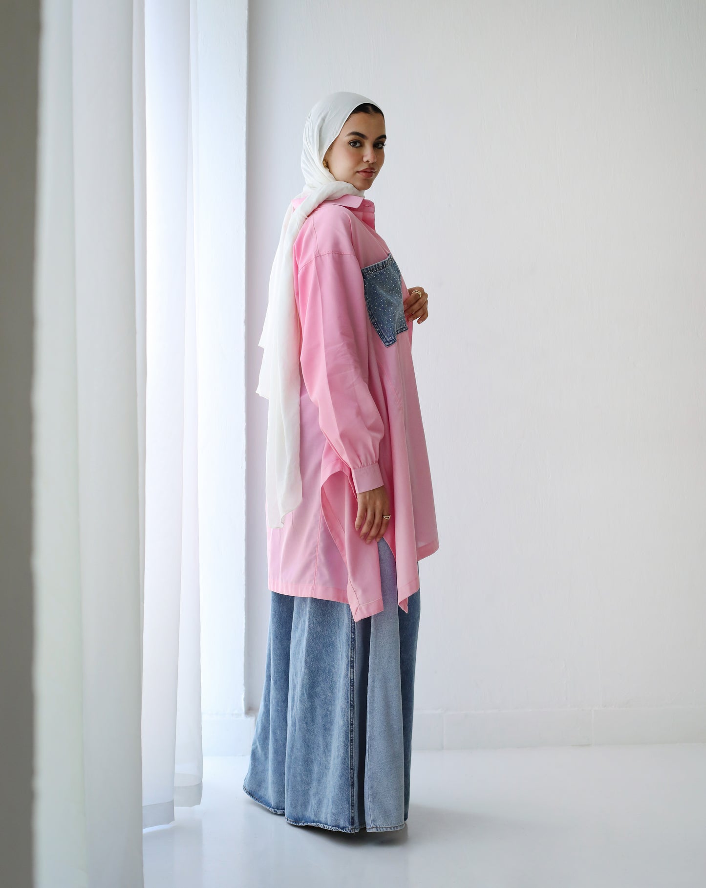 DENIM POCKET POPLIN SHIRT-PINK