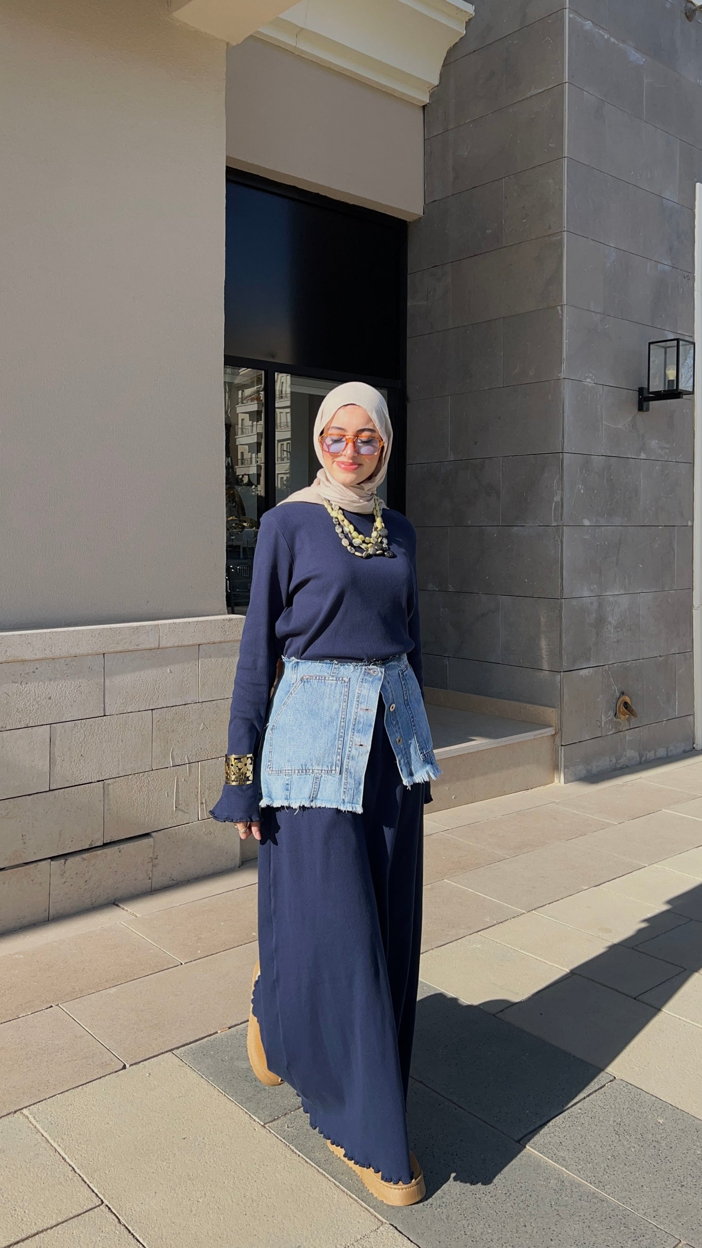 COTTON RIB DRESS-NAVY BLUE