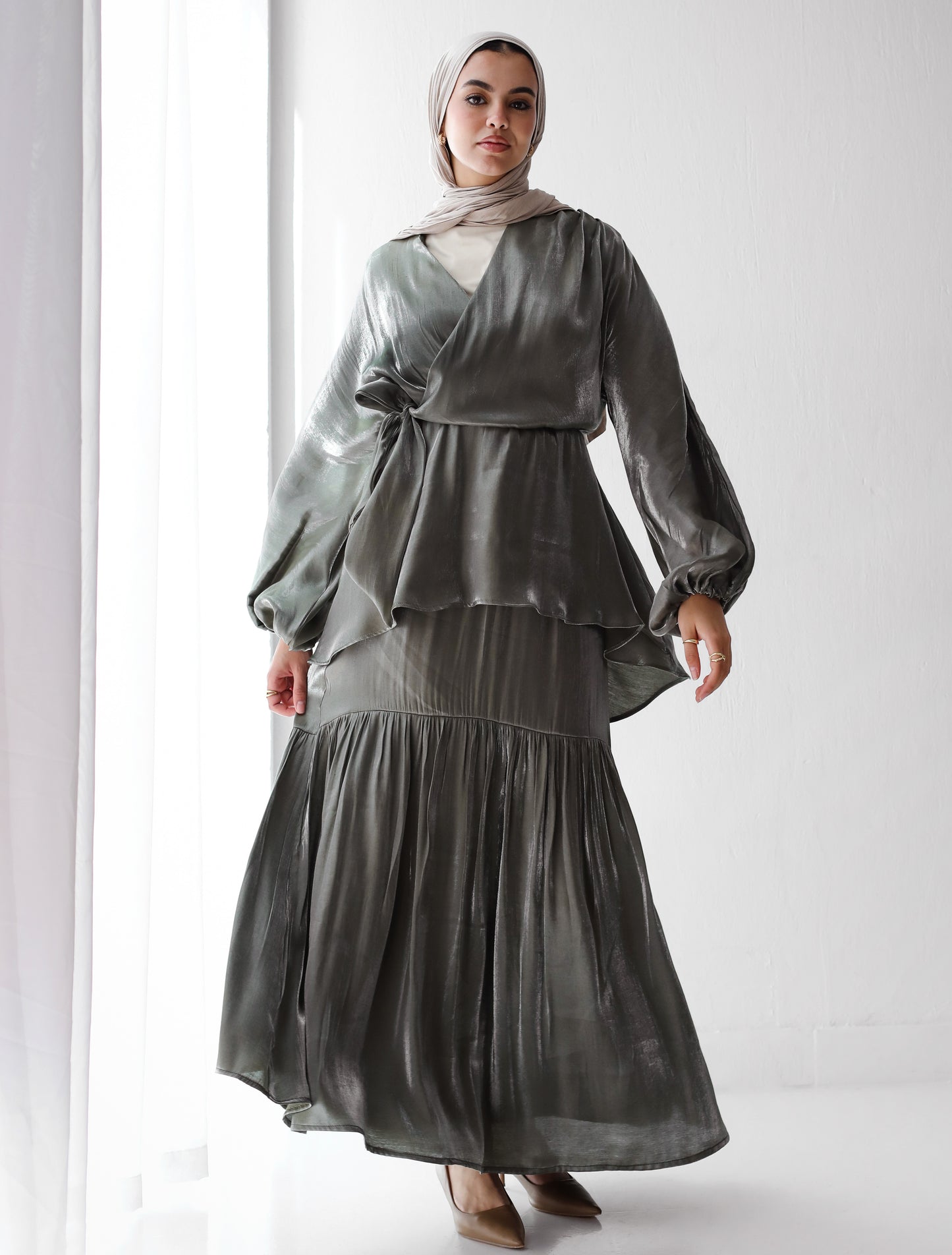 SATIN SKIRT-OLIVE