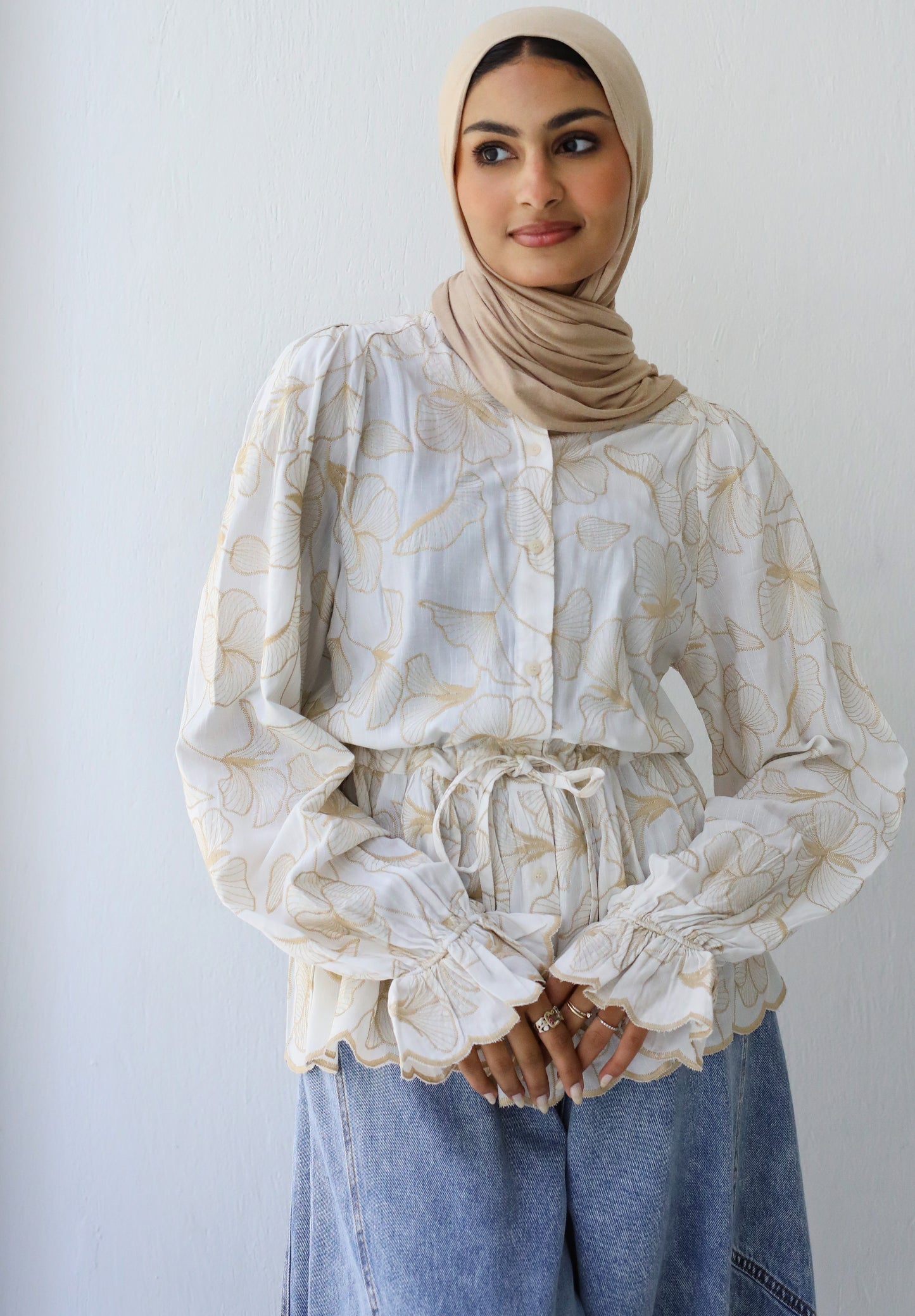 EMBROIDERED BLOUSE-LIGHT BEIGE