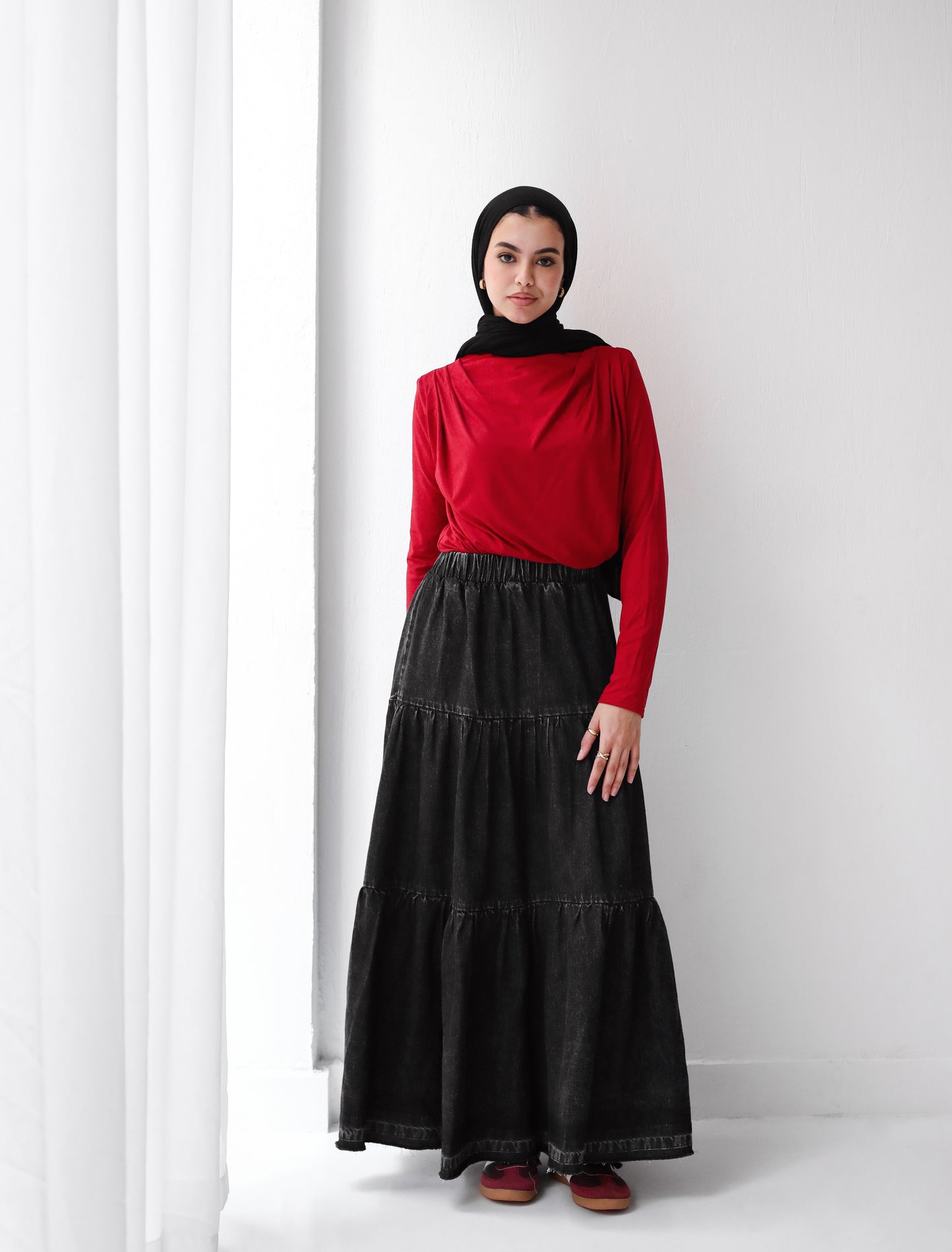 DENIM SKIRT-BLACK