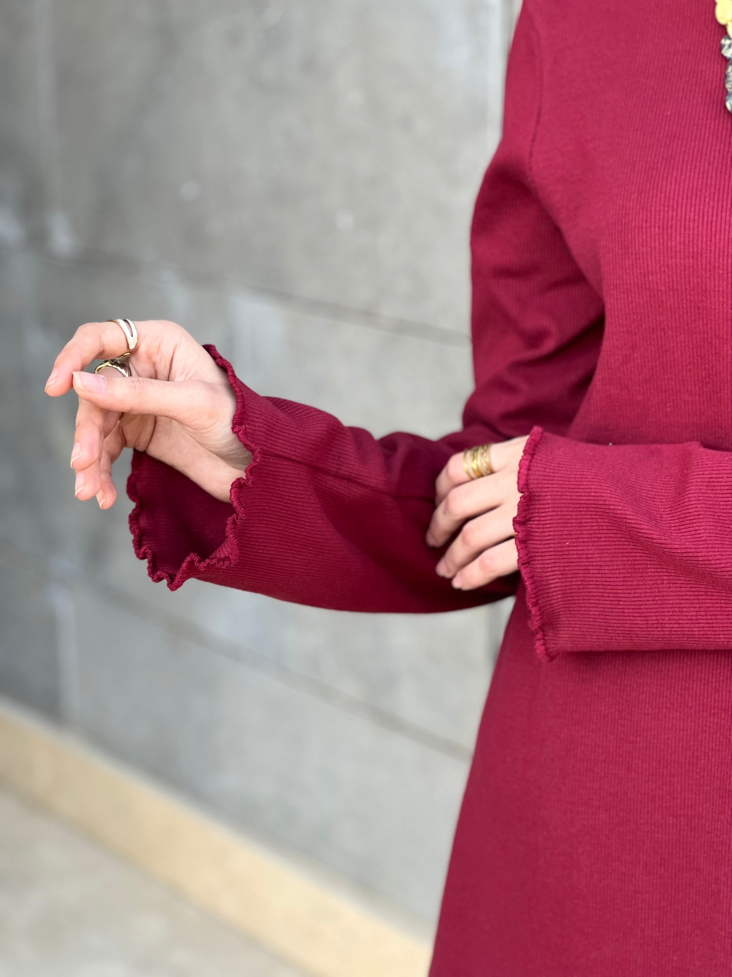 COTTON RIB DRESS-MAROON