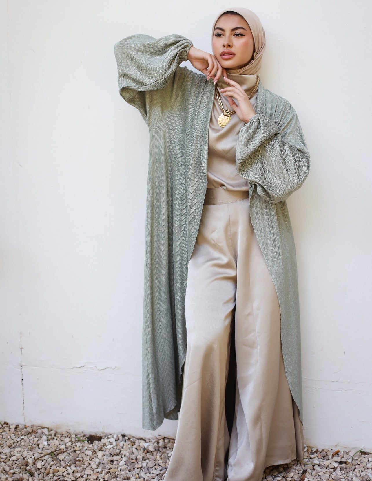 PELESSE SATIN KIMONO-MINT GREEN
