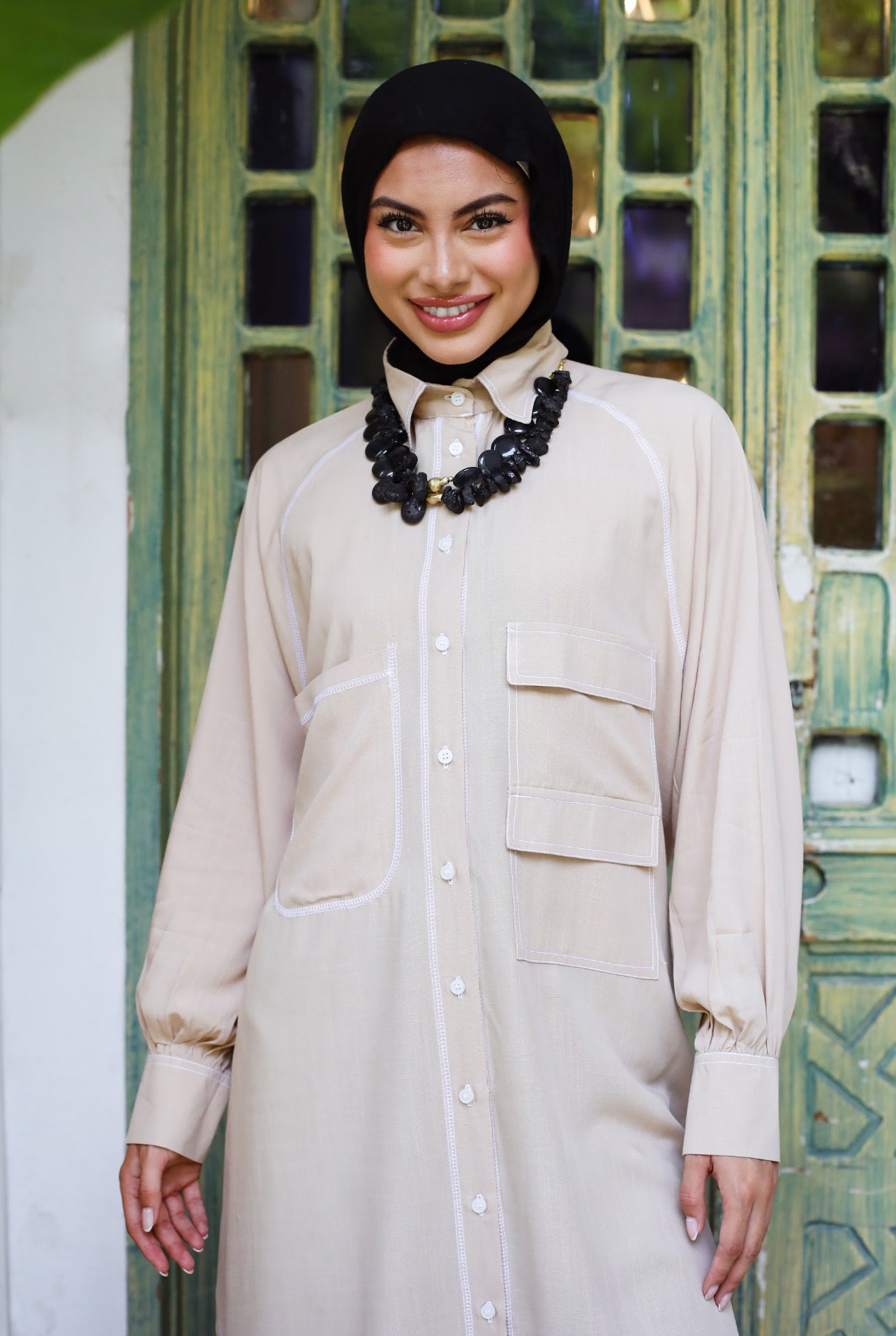 LONG COTTON SHIRT-BEIGE