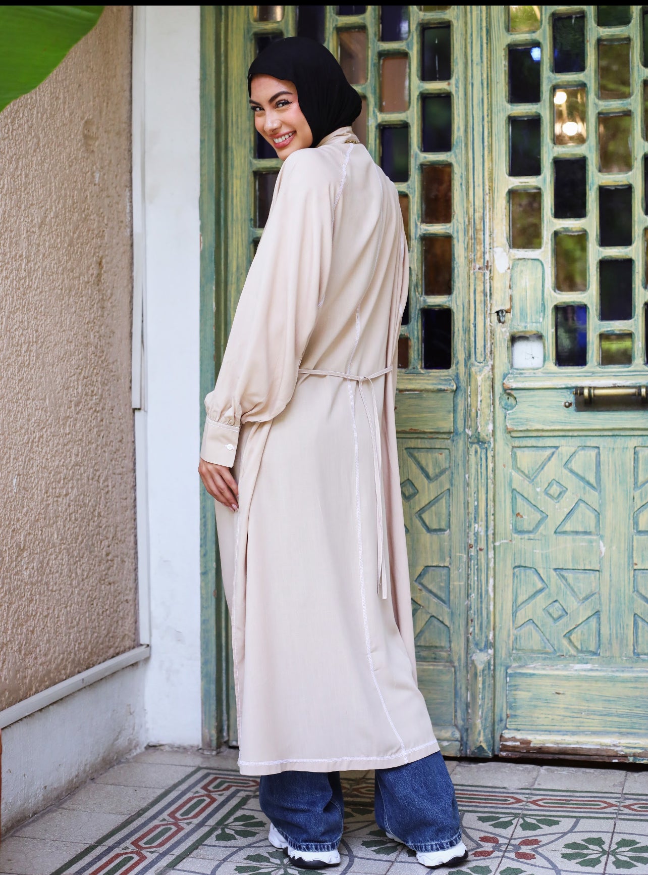 LONG COTTON SHIRT-BEIGE