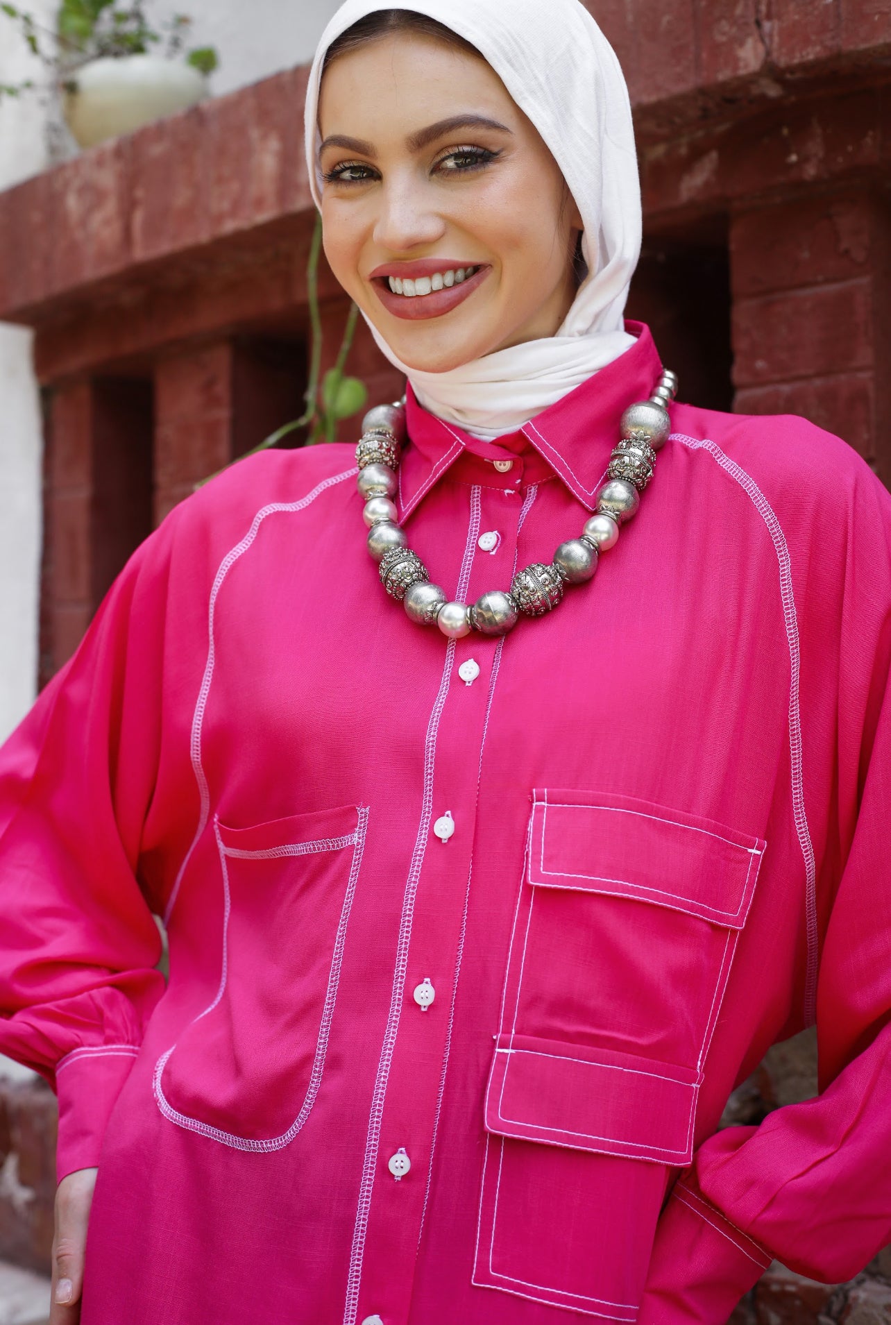 LONG COTTON SHIRT-FUSHIA