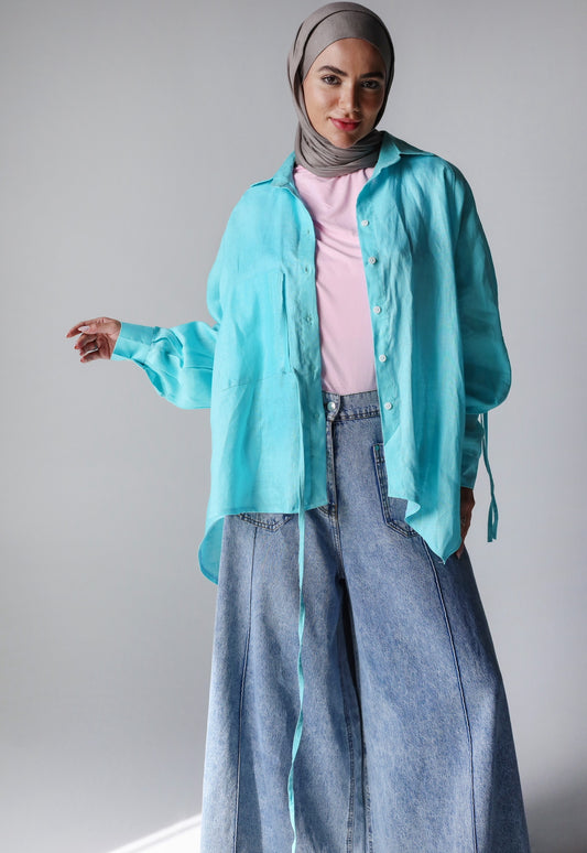 PURE LINEN SHIRT-LIGHT BLUE