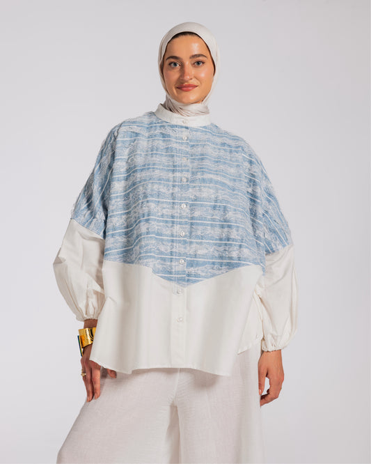 DENIM MIXED POPLIN SHIRT