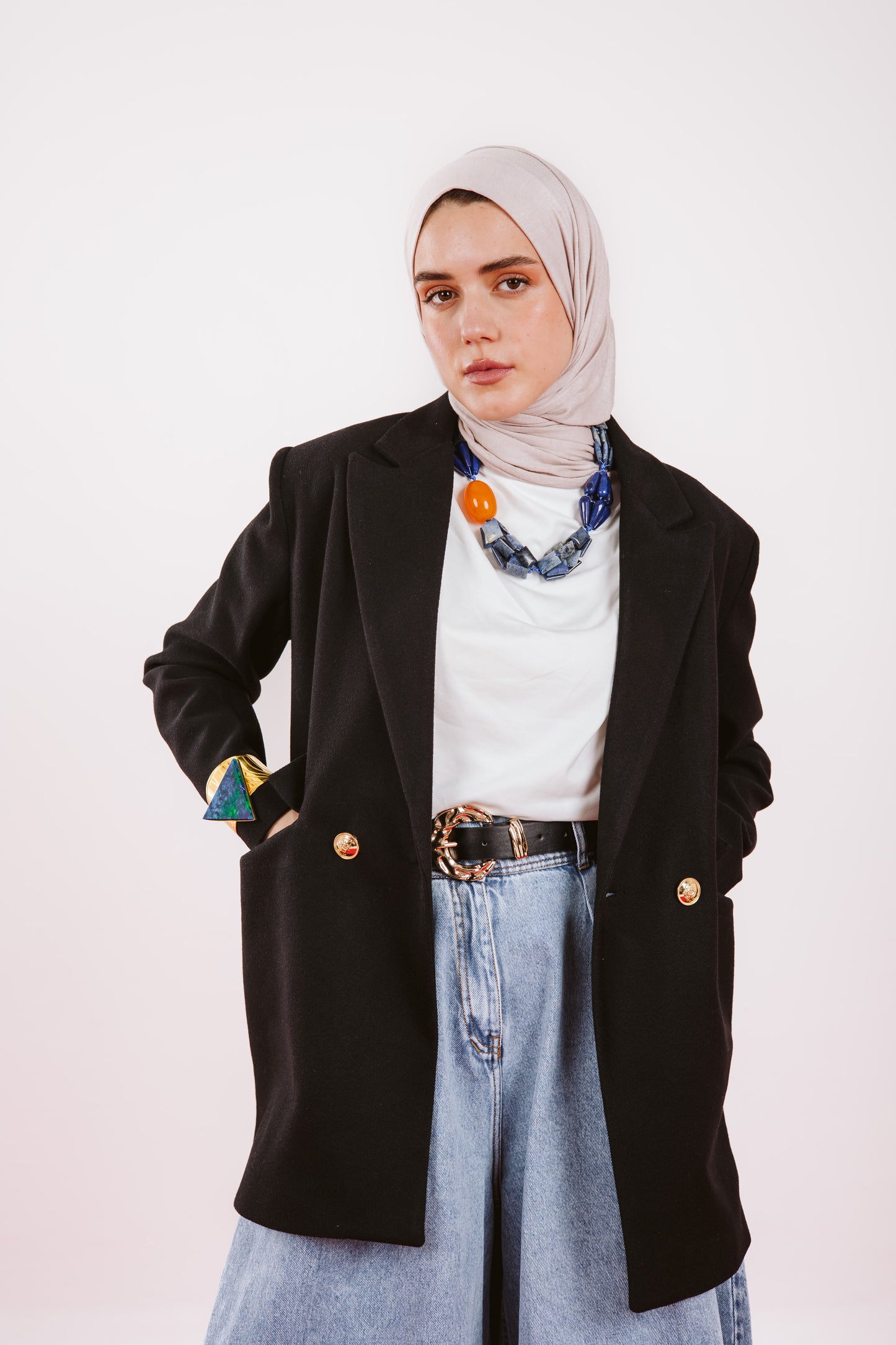 OVERSIZE WOOL BLAZER -BLACK